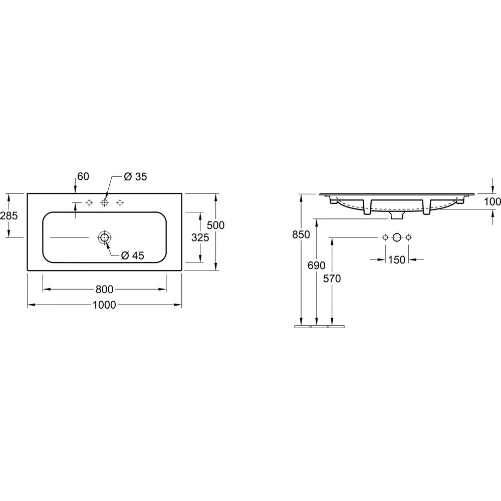 Villeroy & Boch Finion Schrankwaschtisch 100 cm mit Hahnloch, mit ViFlow Überlauf Bild 4