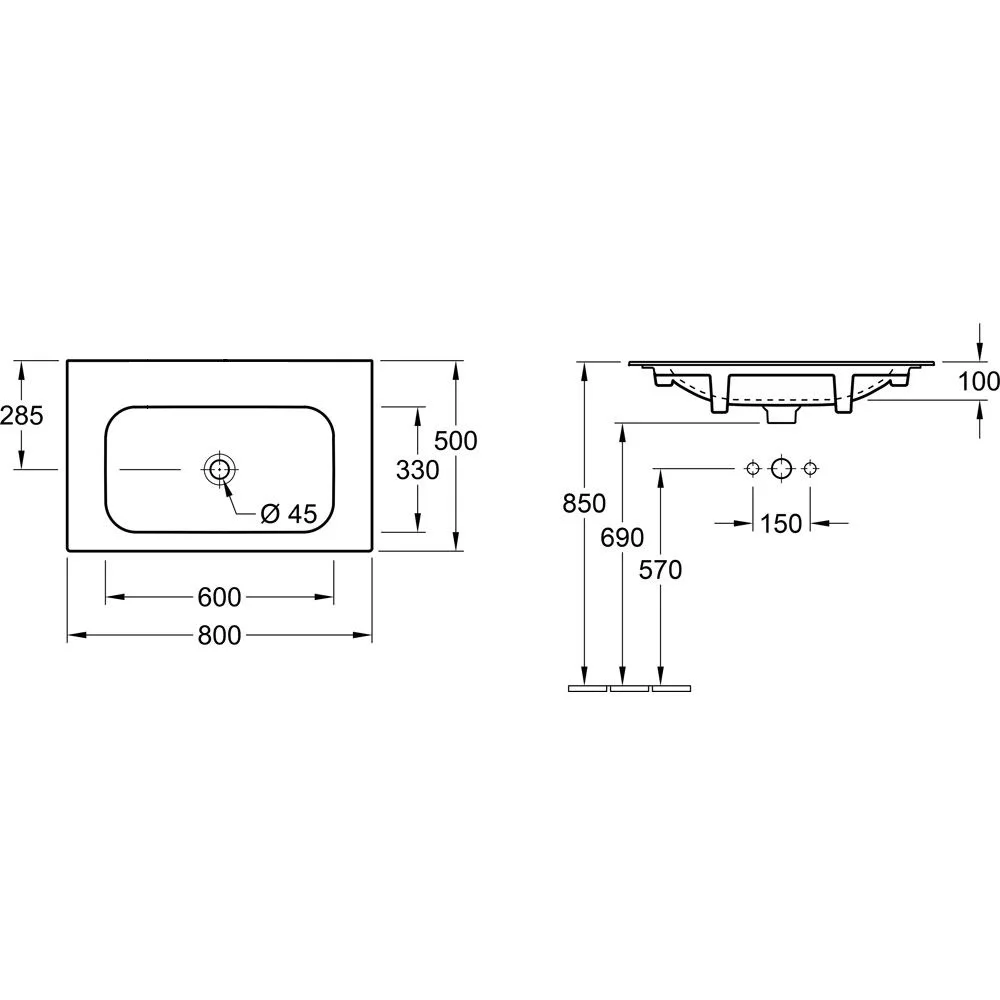 Villeroy & Boch Finion Schrankwaschtisch 80 cm ohne Hahnloch, ohne Überlauf Bild 5