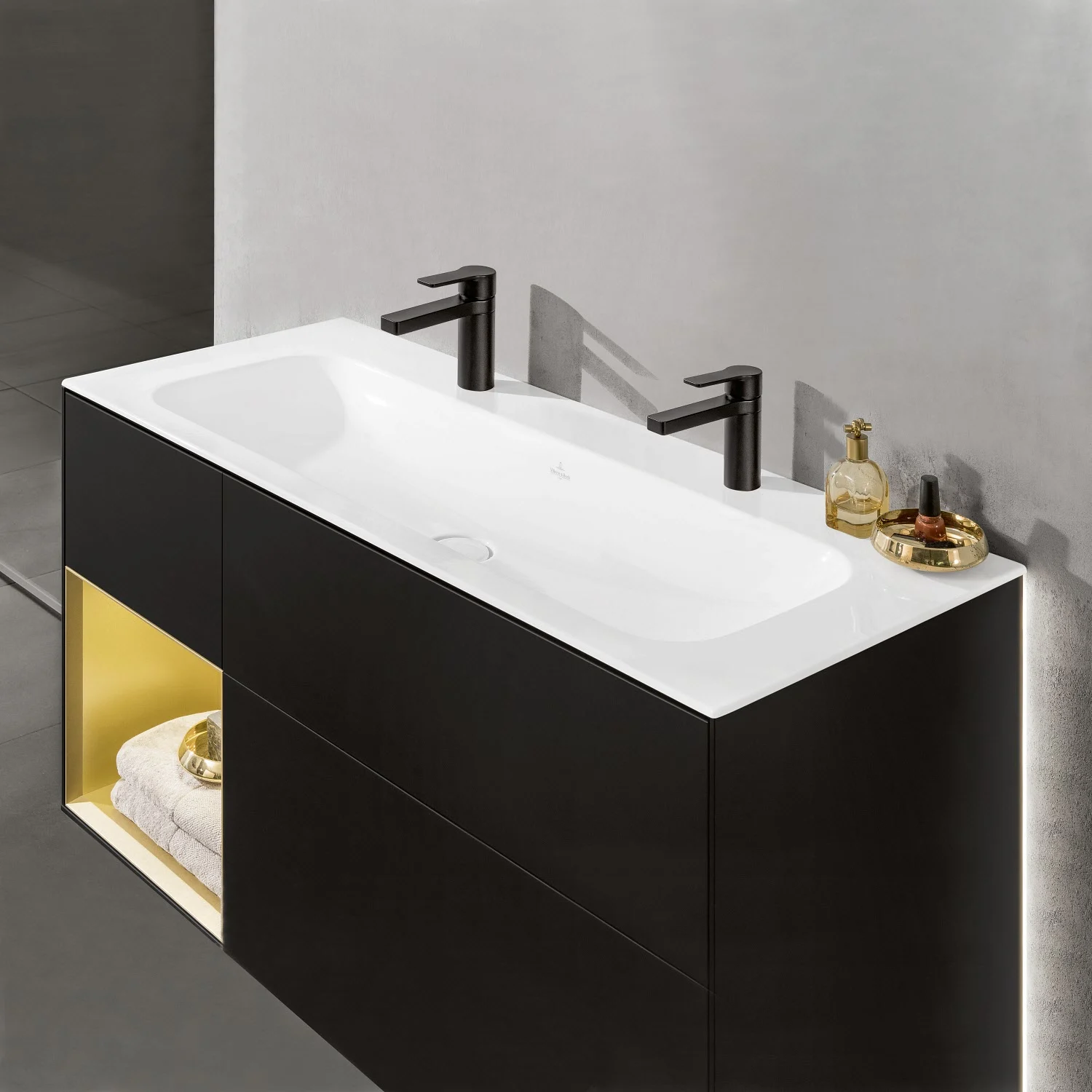 Villeroy & Boch Finion Schrankwaschtisch 120 cm mit 2 Hahnlöcher, ohne Überlauf