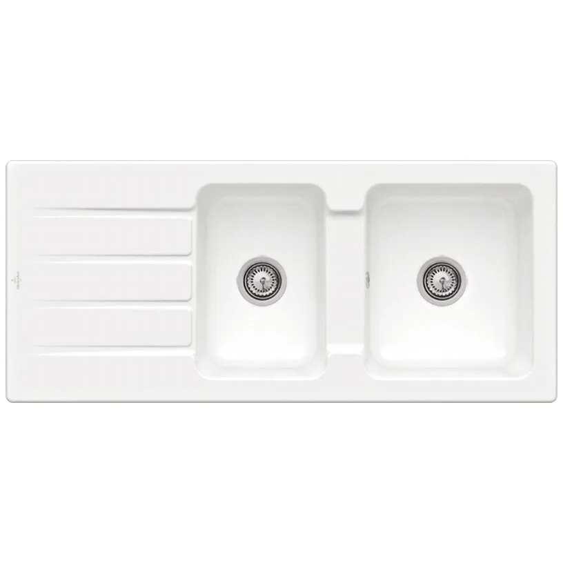 Biały ceramiczny zlew podwójny widok z góry, Villeroy & Boch