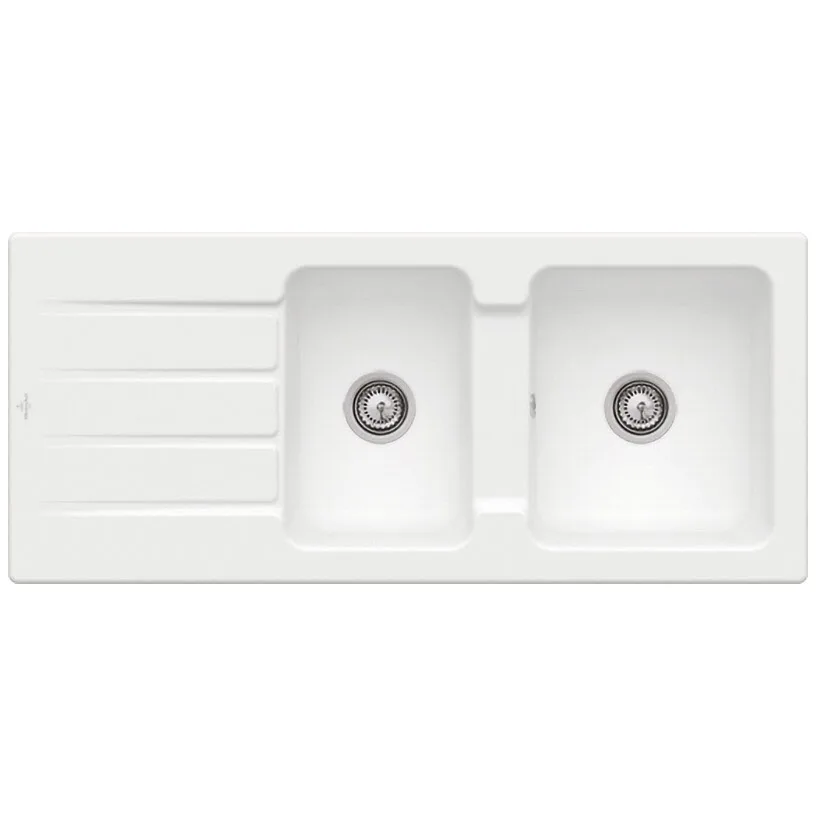 Biały ceramiczny zlew podwójny widok z góry, Villeroy & Boch