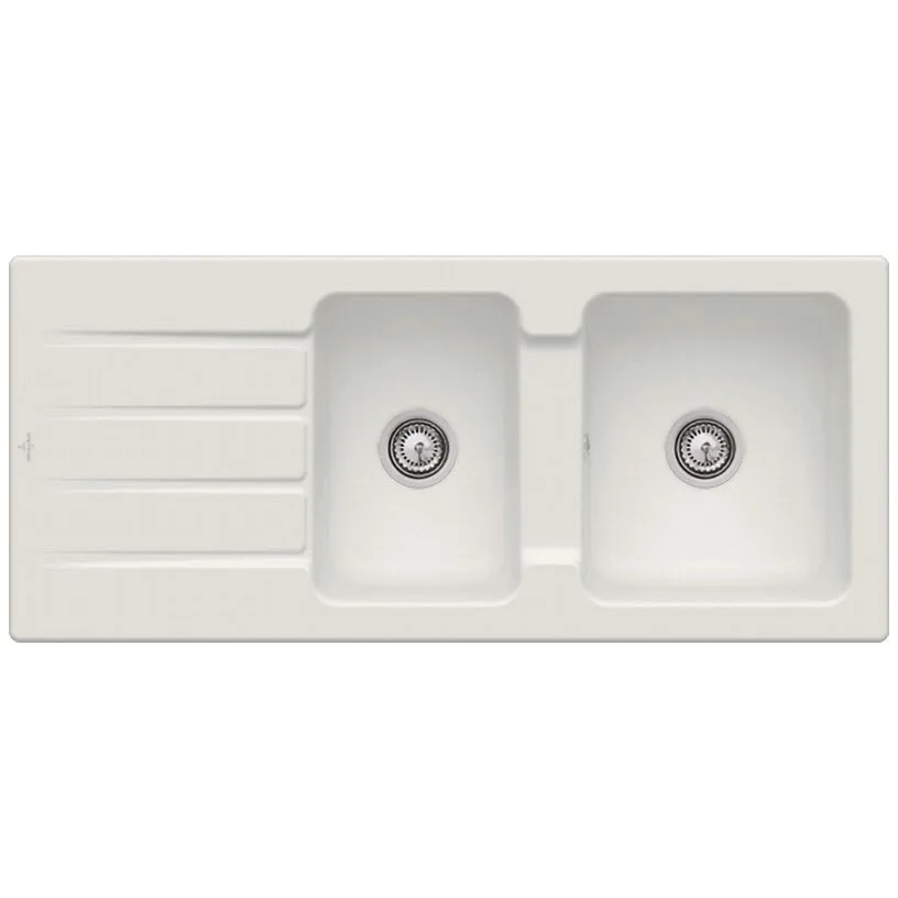 Kremowy ceramiczny zlew podwójny widok z góry, Villeroy & Boch