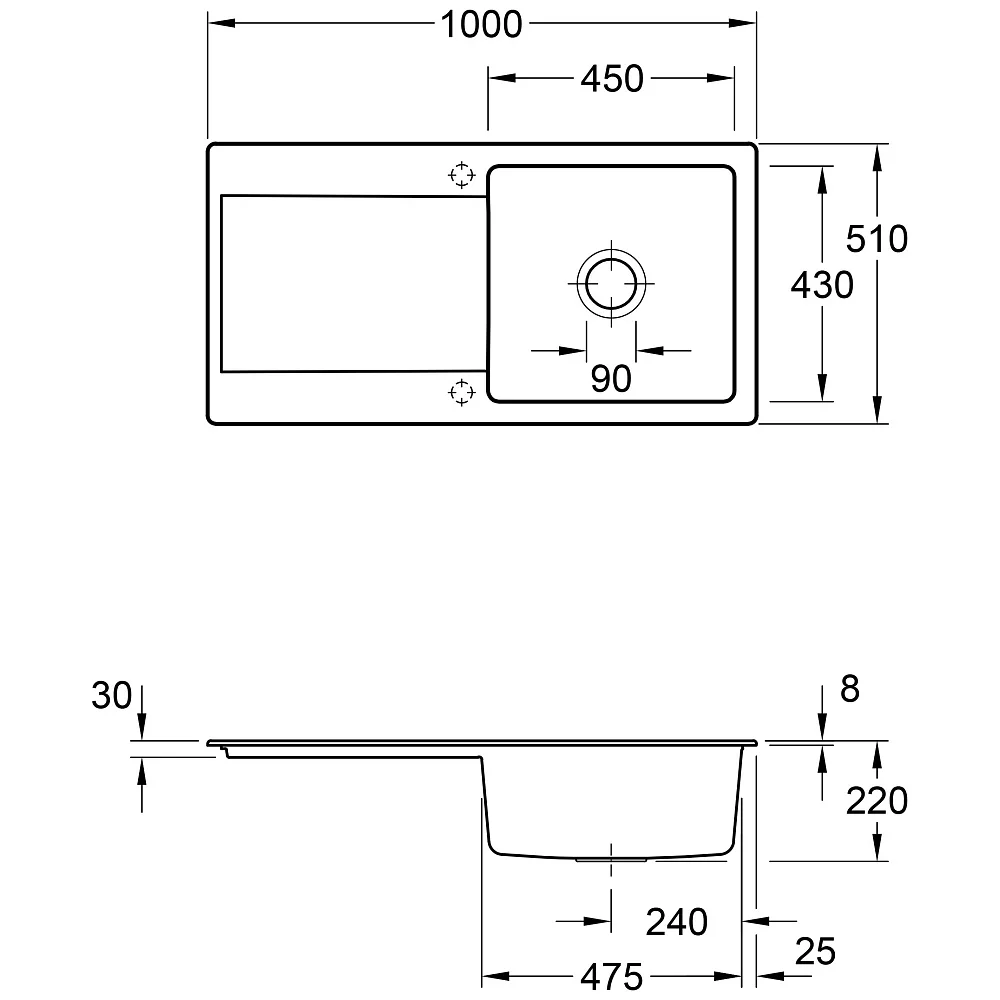 Villeroy & Boch Siluet 60 Einbauspüle mit Ablaufgarnitur mit Excenterbetätigung, reversibel Bild 4