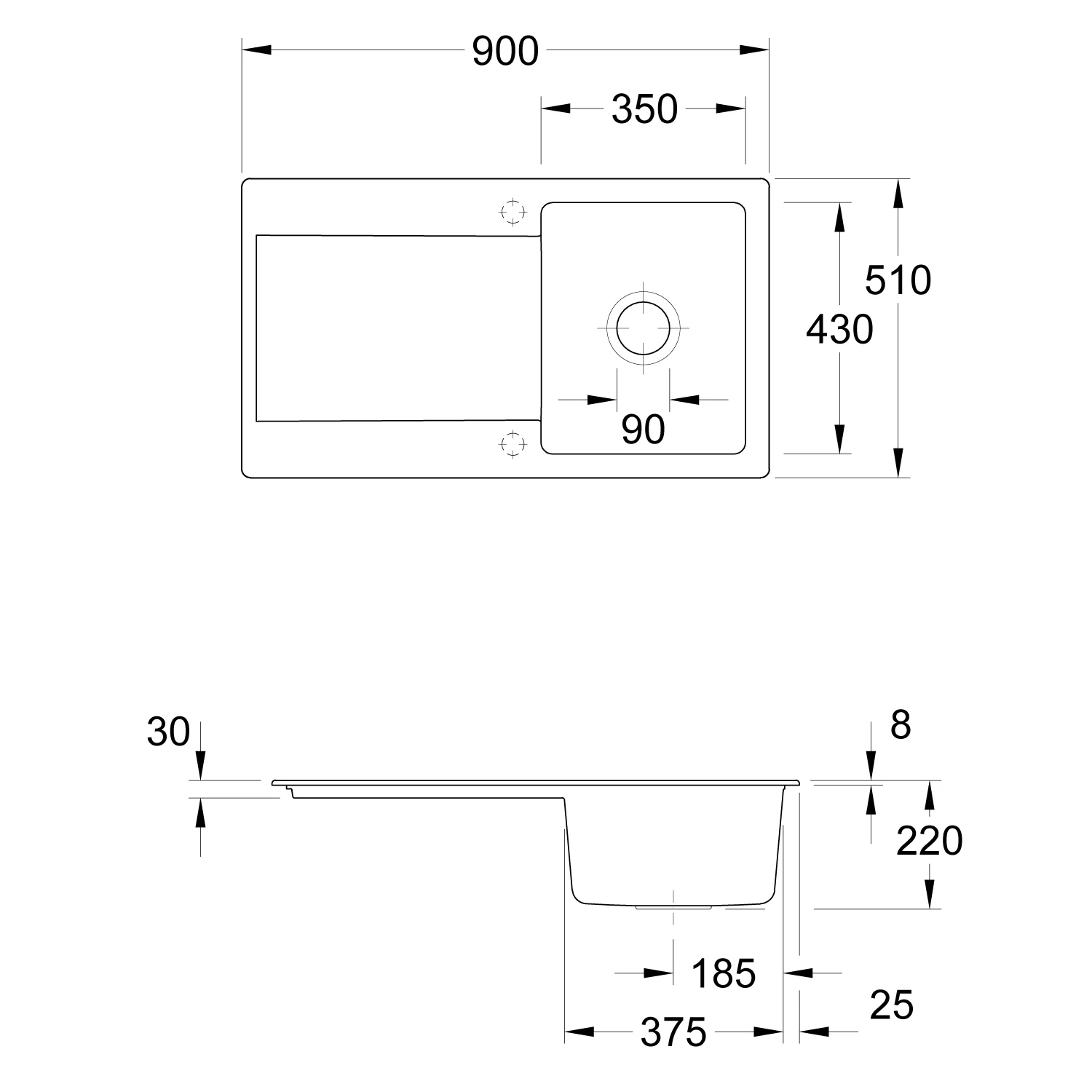 Villeroy & Boch Siluet 50 Einbauspüle, Ablaufgarnitur mit Excenterbetätigung, reversibel Bild 3