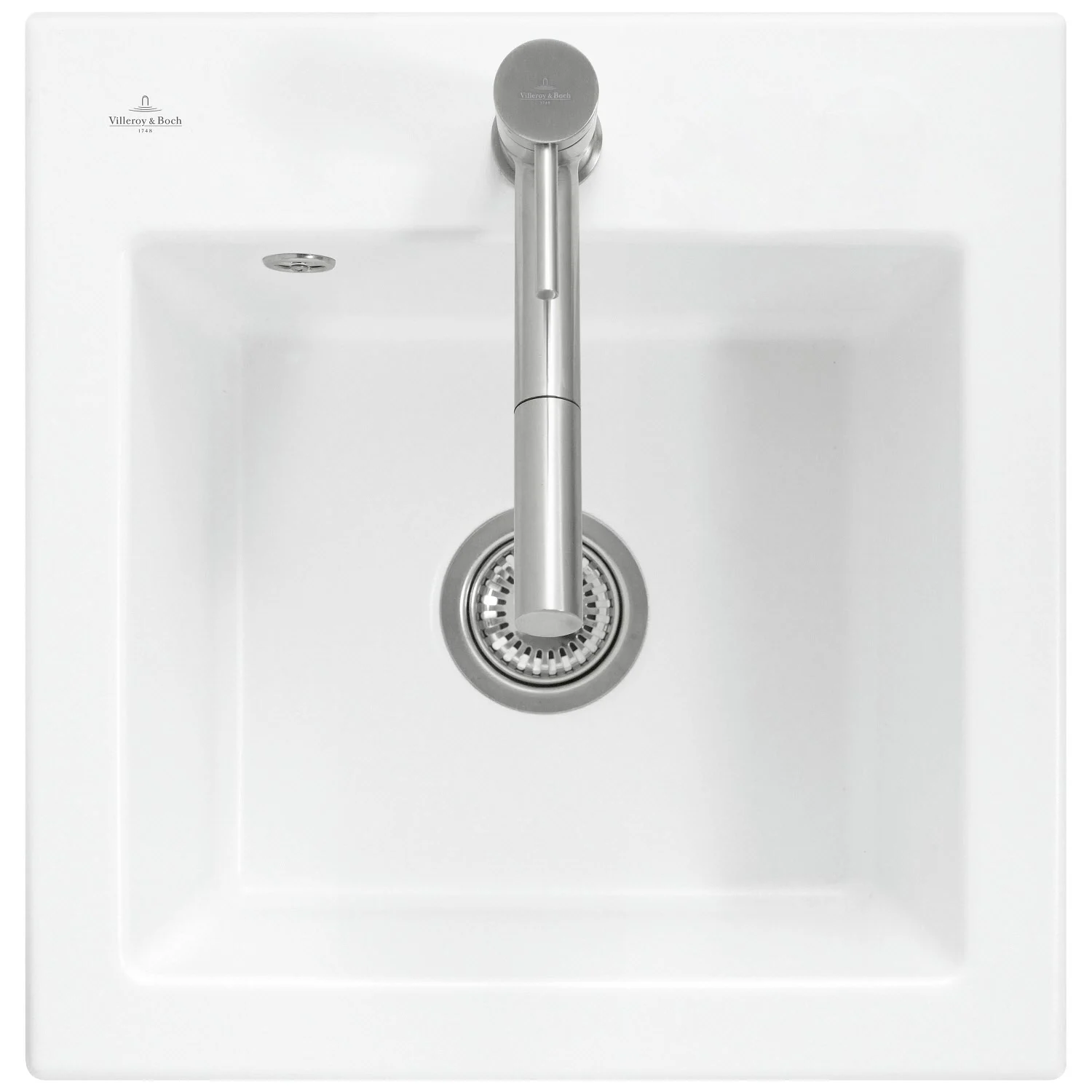 Biały zlew z baterią z góry, Villeroy & Boch