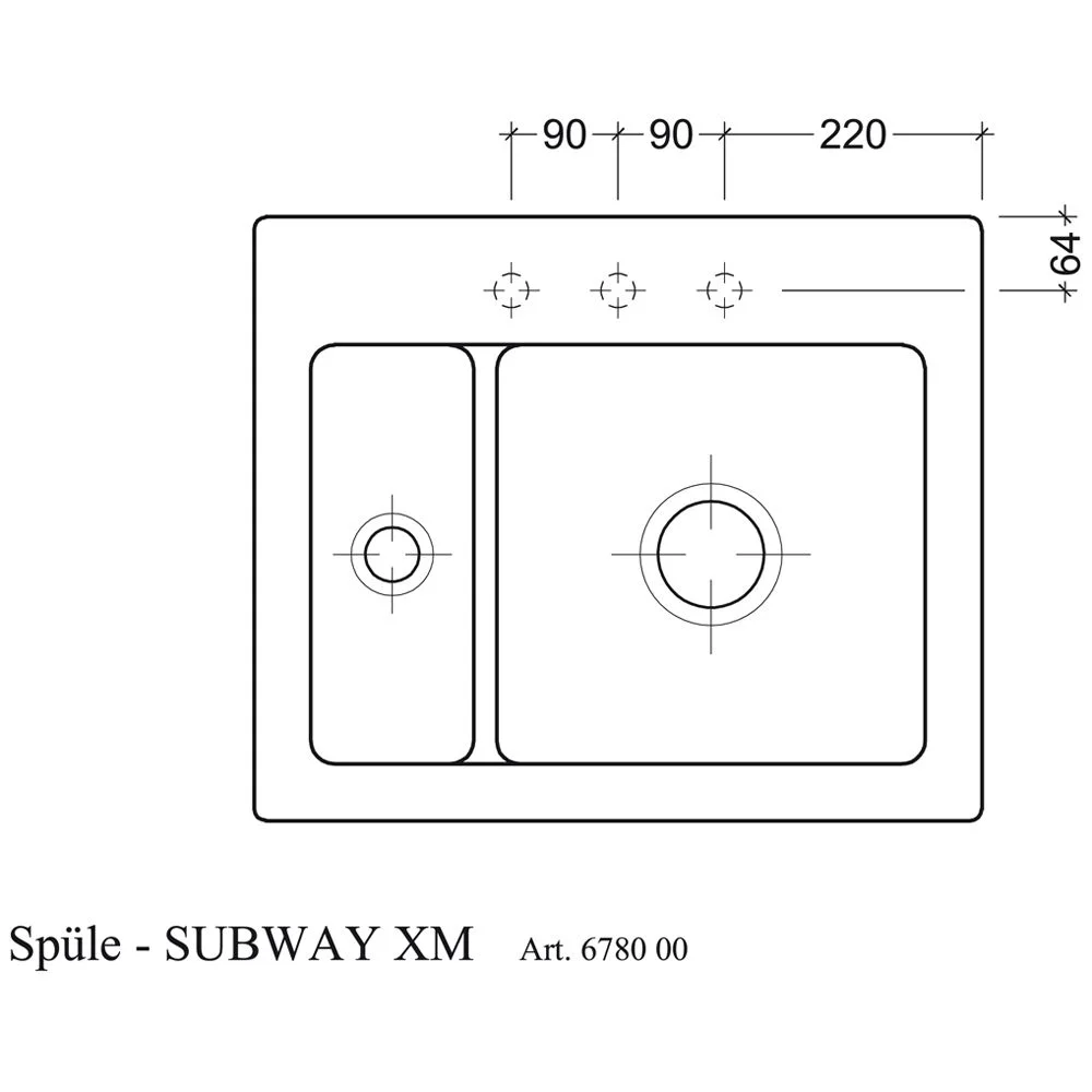 Rysunek techniczny zlewu Subway XM, Villeroy & Boch
