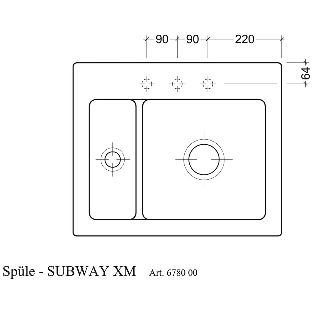 Rysunek techniczny zlewu Subway XM, Villeroy & Boch