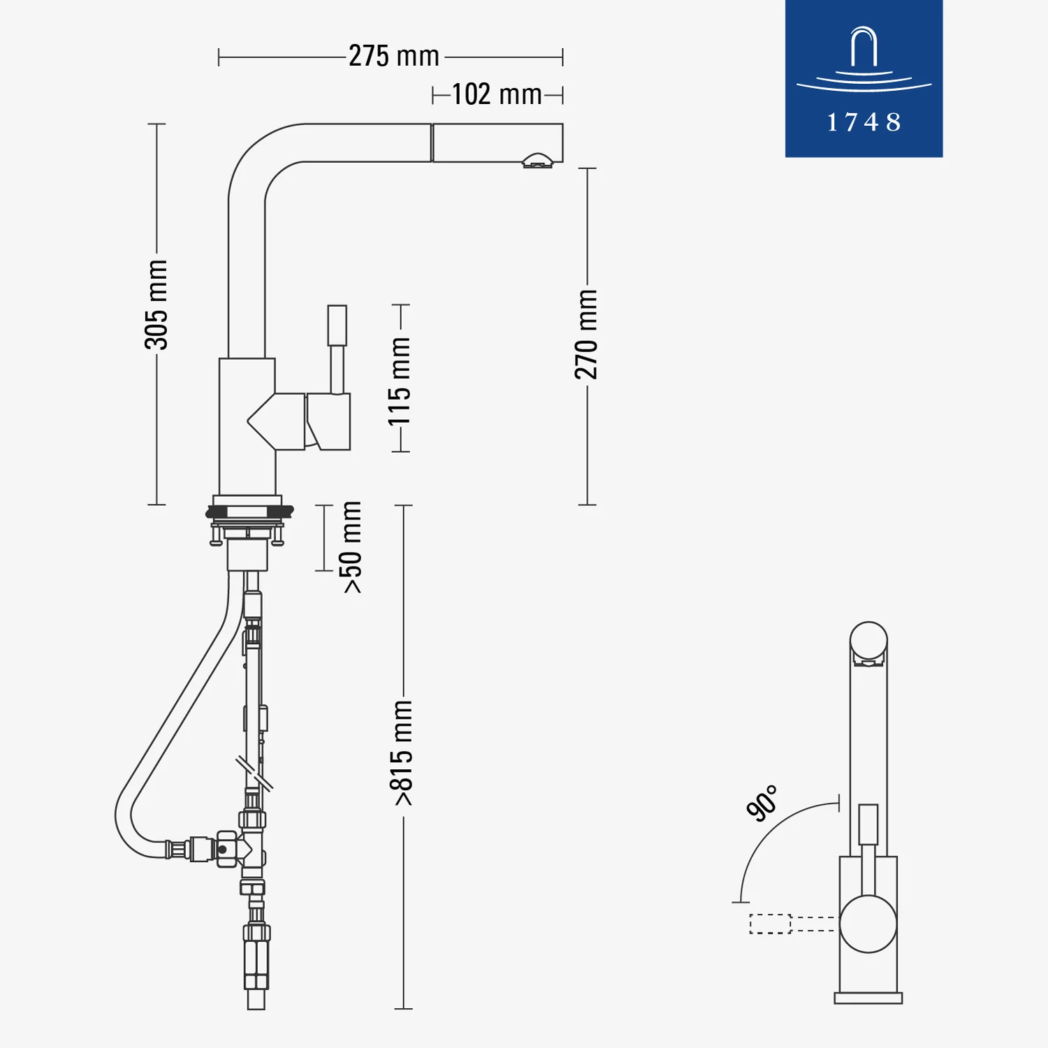 Villeroy & Boch Steel Shower Einhebel-Küchenarmatur, Niederdruck Bild 7