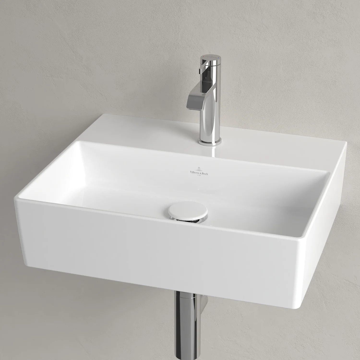 Biała umywalka z baterią widziana z góry, Villeroy & Boch