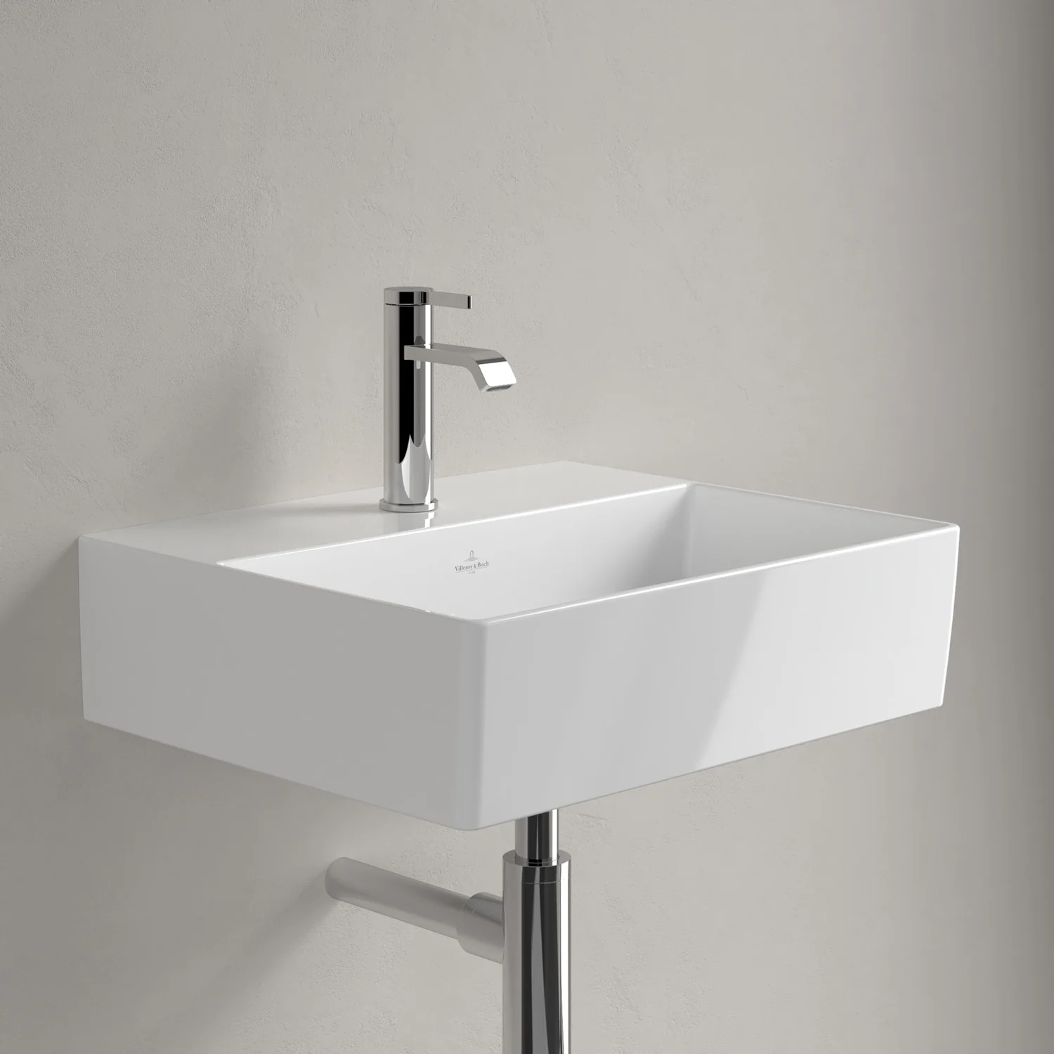 Biała umywalka z baterią zbliżenie, Villeroy & Boch