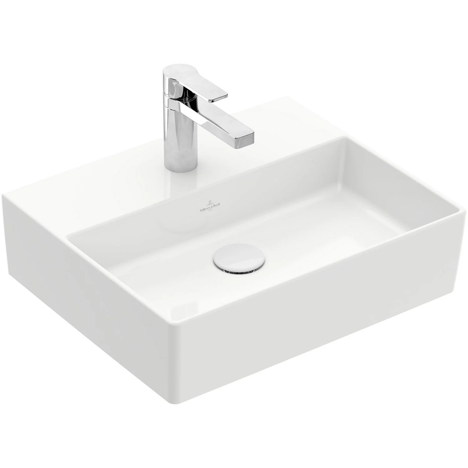 Biała umywalka z baterią w widoku bocznym, Villeroy & Boch