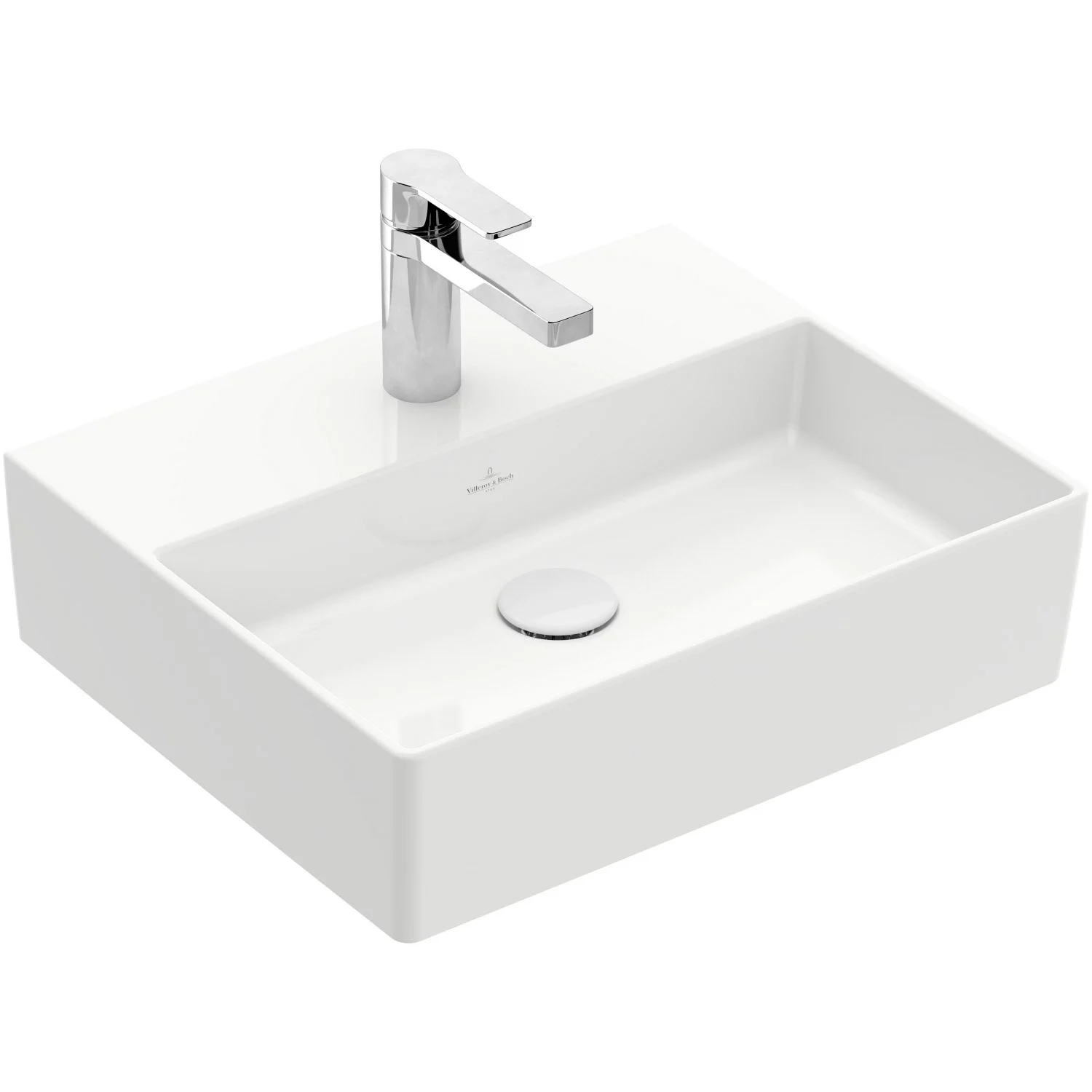 Biała umywalka z baterią w widoku bocznym, Villeroy & Boch
