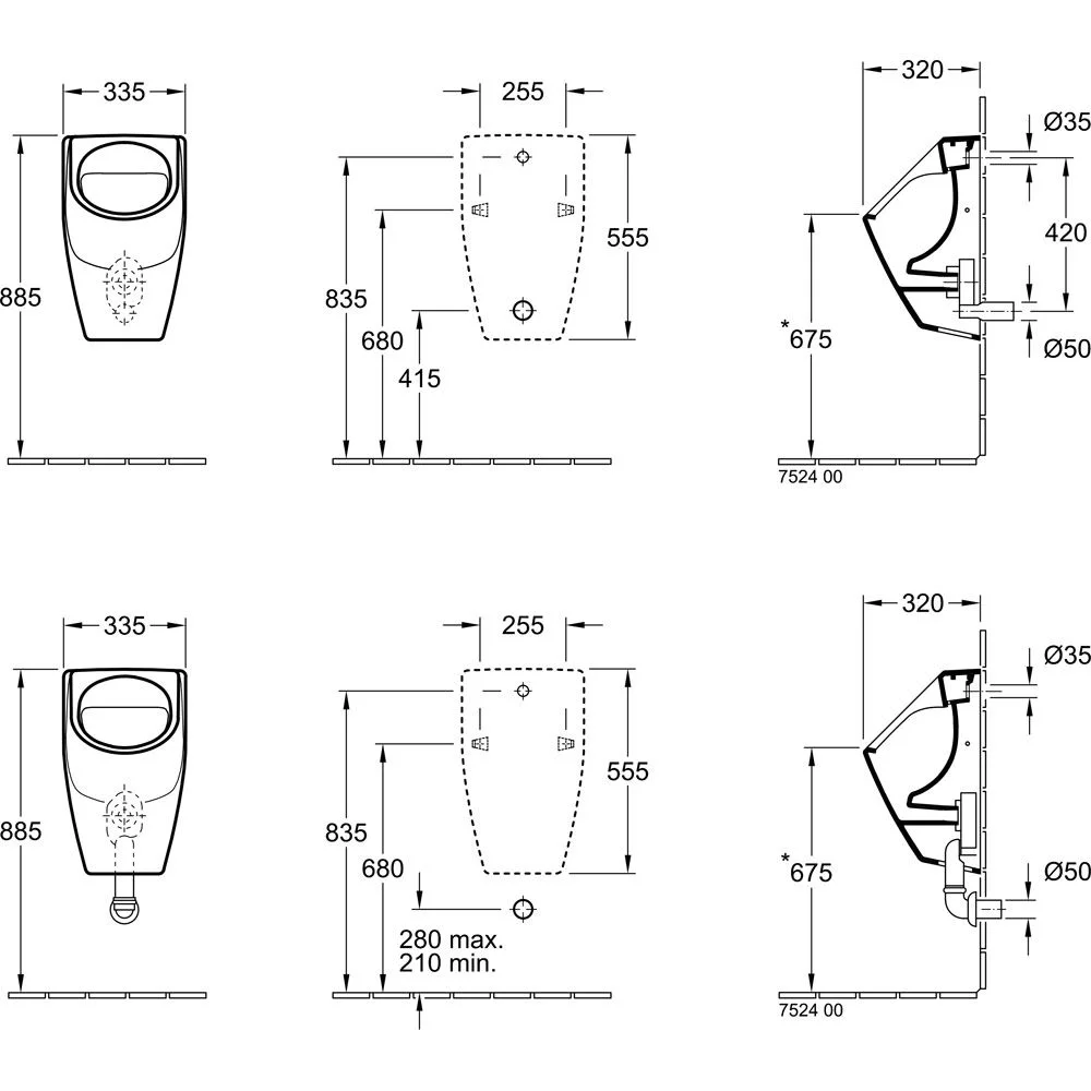 Villeroy & Boch O.novo Absaug-Urinal, ohne Deckel, DirectFlush, Zulauf verdeckt Bild 5