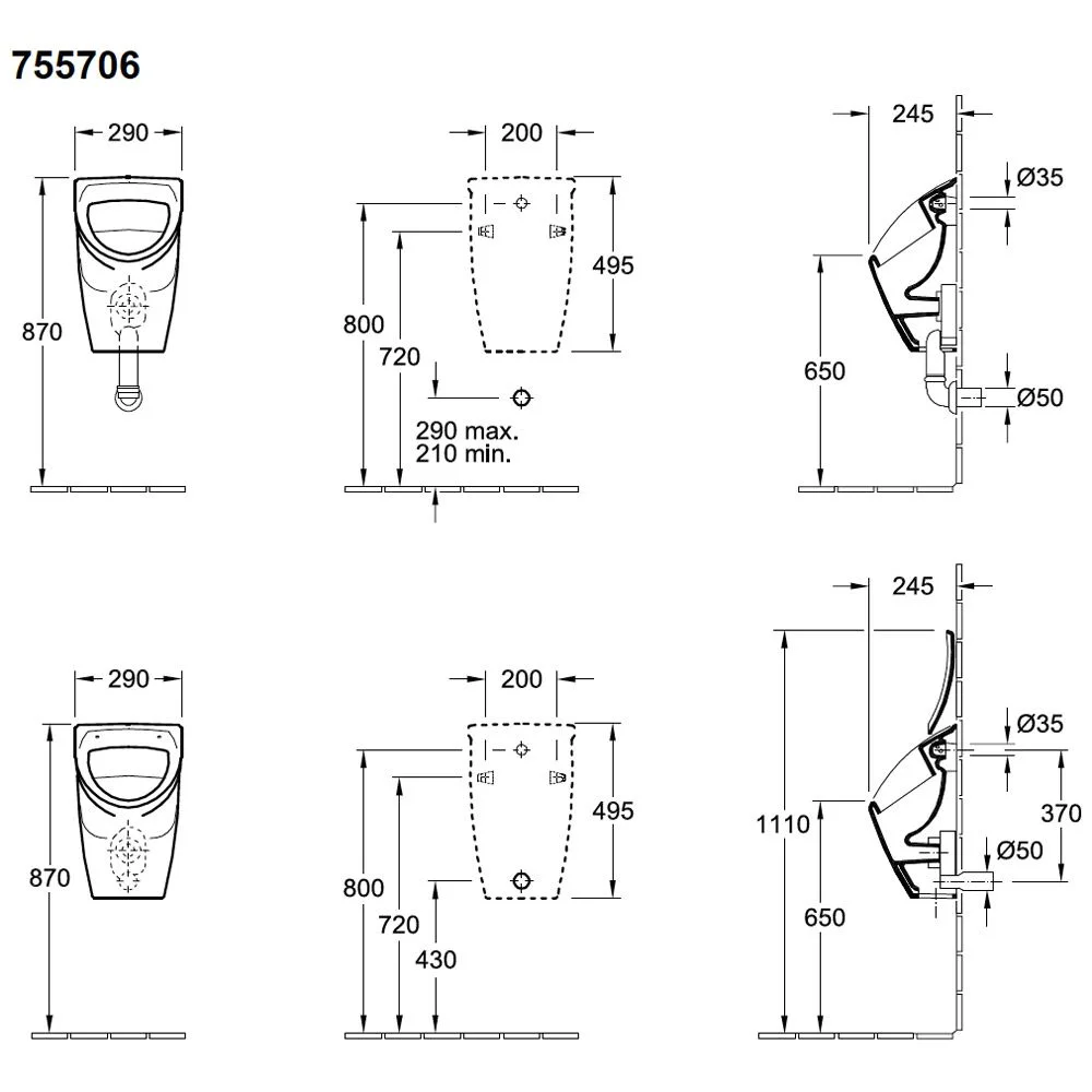 Villeroy & Boch O.novo Absaug-Urinal Compact, für Deckel, mit Zielobjekt, Zulauf verdeckt Bild 5