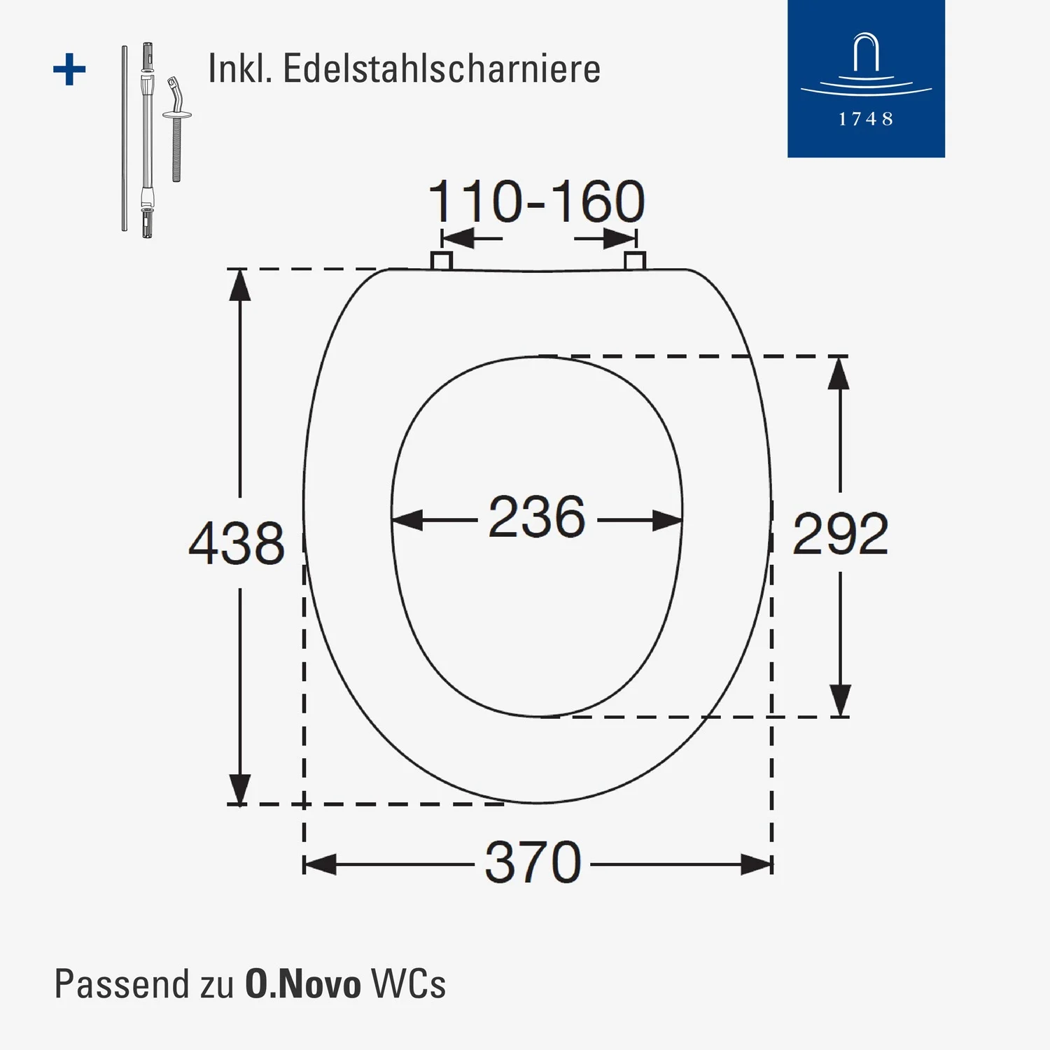 Villeroy & Boch O.novo WC-Sitz mit durchgehender Scharnierwelle Bild 5
