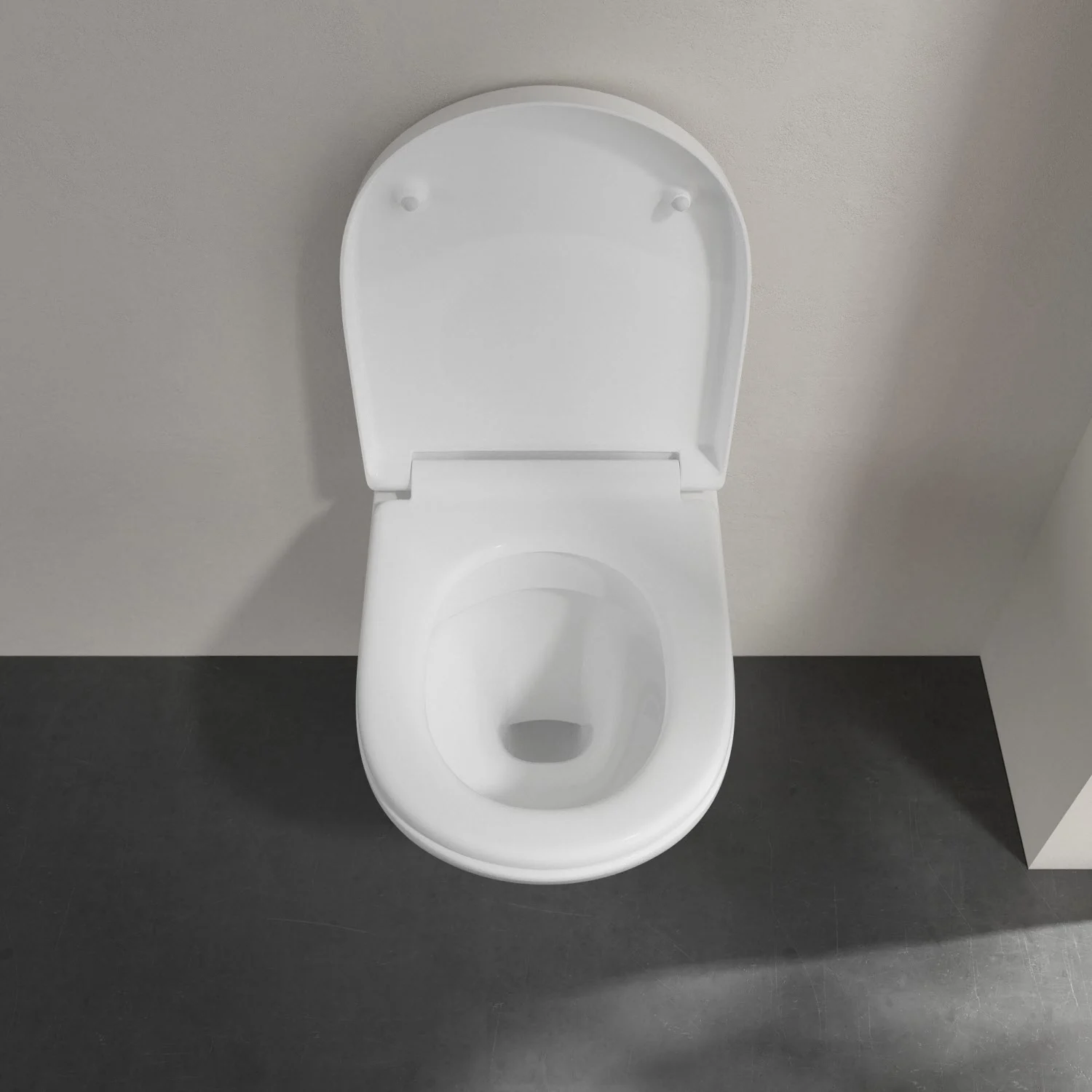Wisząca toaleta z otwartą pokrywą z góry, Villeroy & Boch