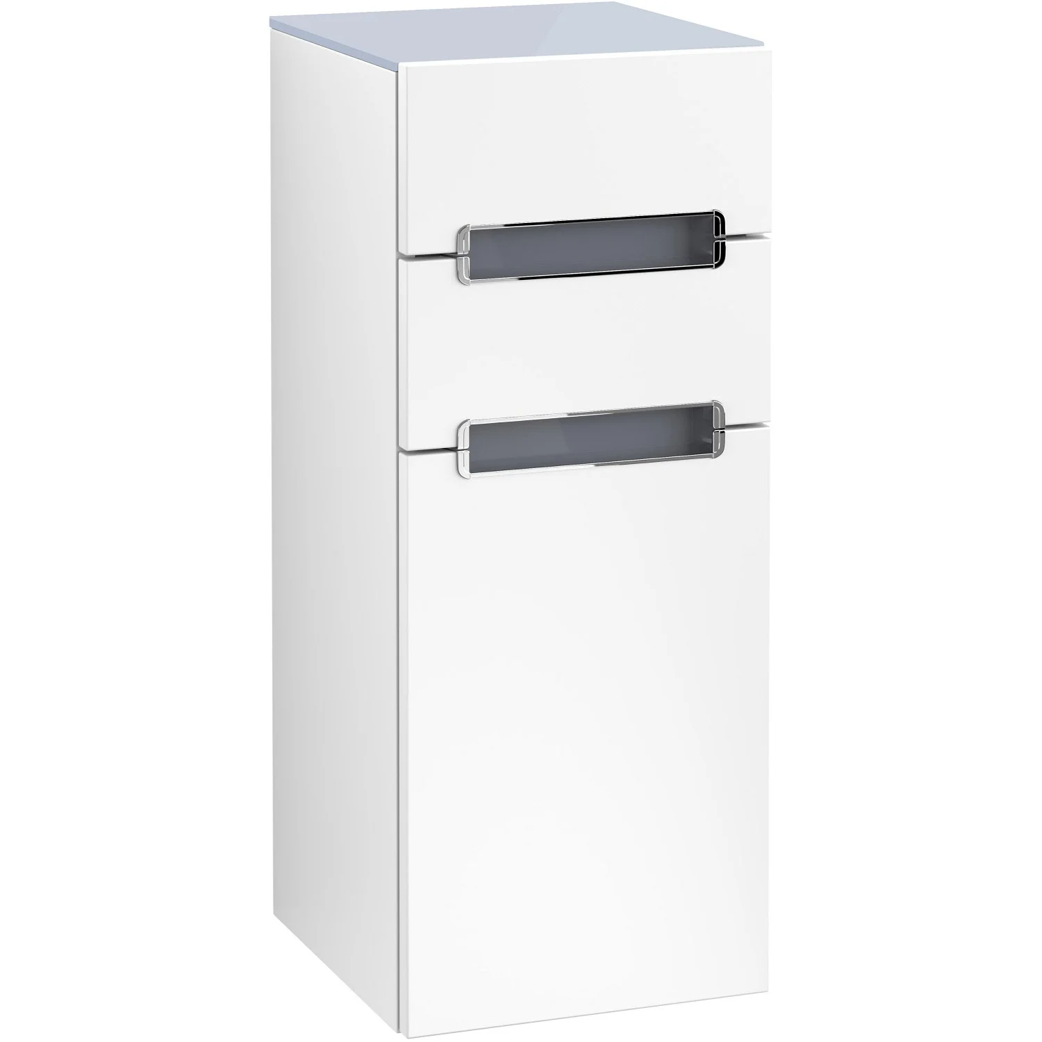 Villeroy & Boch Subway 2.0 Seitenschrank 35,4 cm Anschlag rechts, Abdeckplatte Glas silbergrau, Griffe chromfarbig glänzend Bild 2