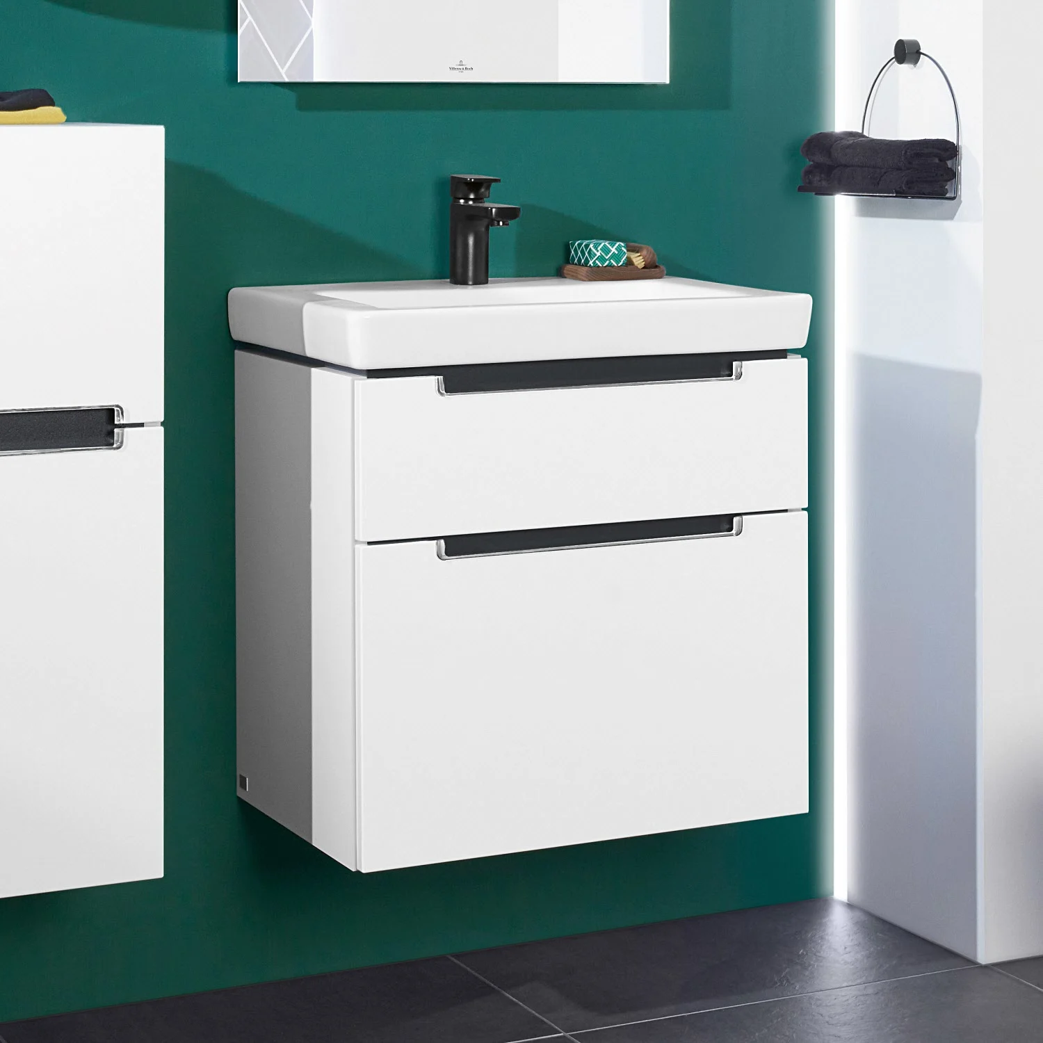 Villeroy & Boch Subway 2.0 Waschtisch-Kombination 60 cm mit 2 Auszügen, 1 Hahnloch und 1 Überlauf