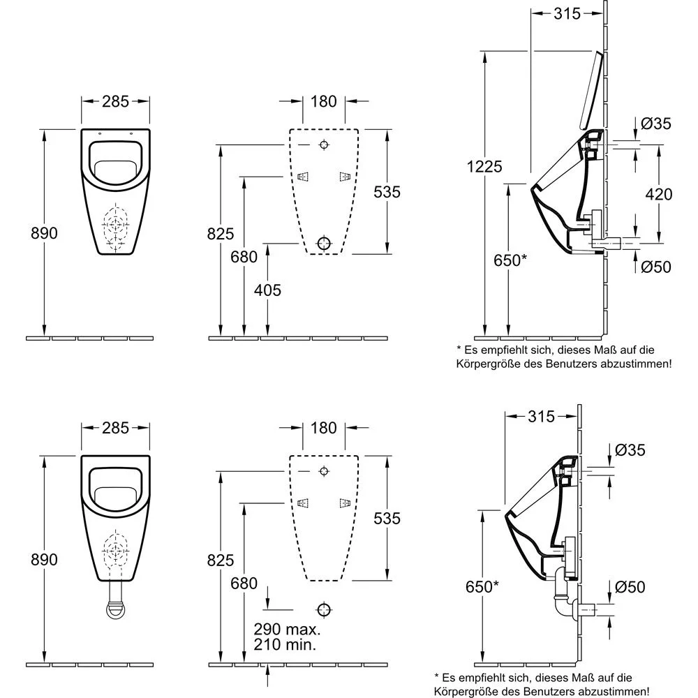 Villeroy & Boch Subway Absaug-Urinal ohne Deckel, Zulauf verdeckt Bild 5
