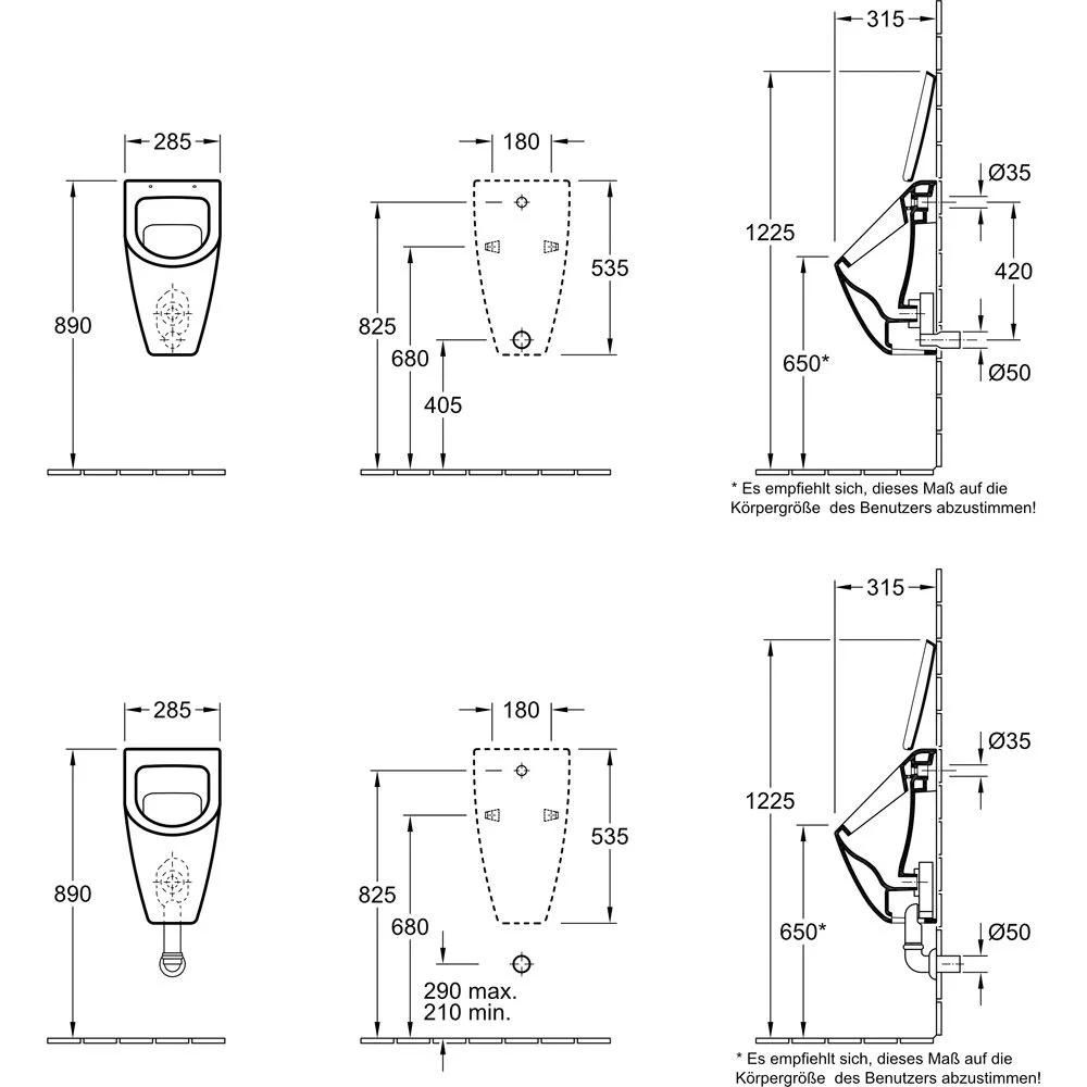 Villeroy & Boch Subway Absaug-Urinal für Deckel, Zulauf verdeckt Bild 5