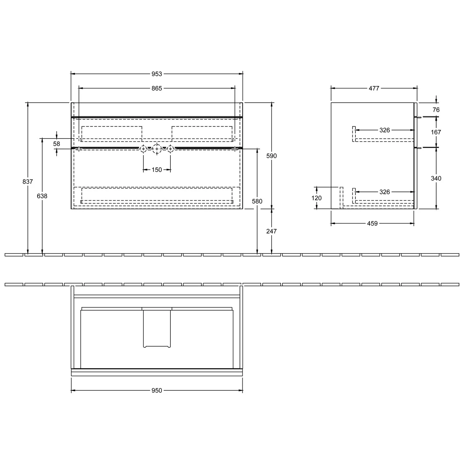 Villeroy & Boch Venticello Waschtischunterschrank 95,3 x 59 cm, 2 Auszüge, für Waschbecken mittig Bild 5