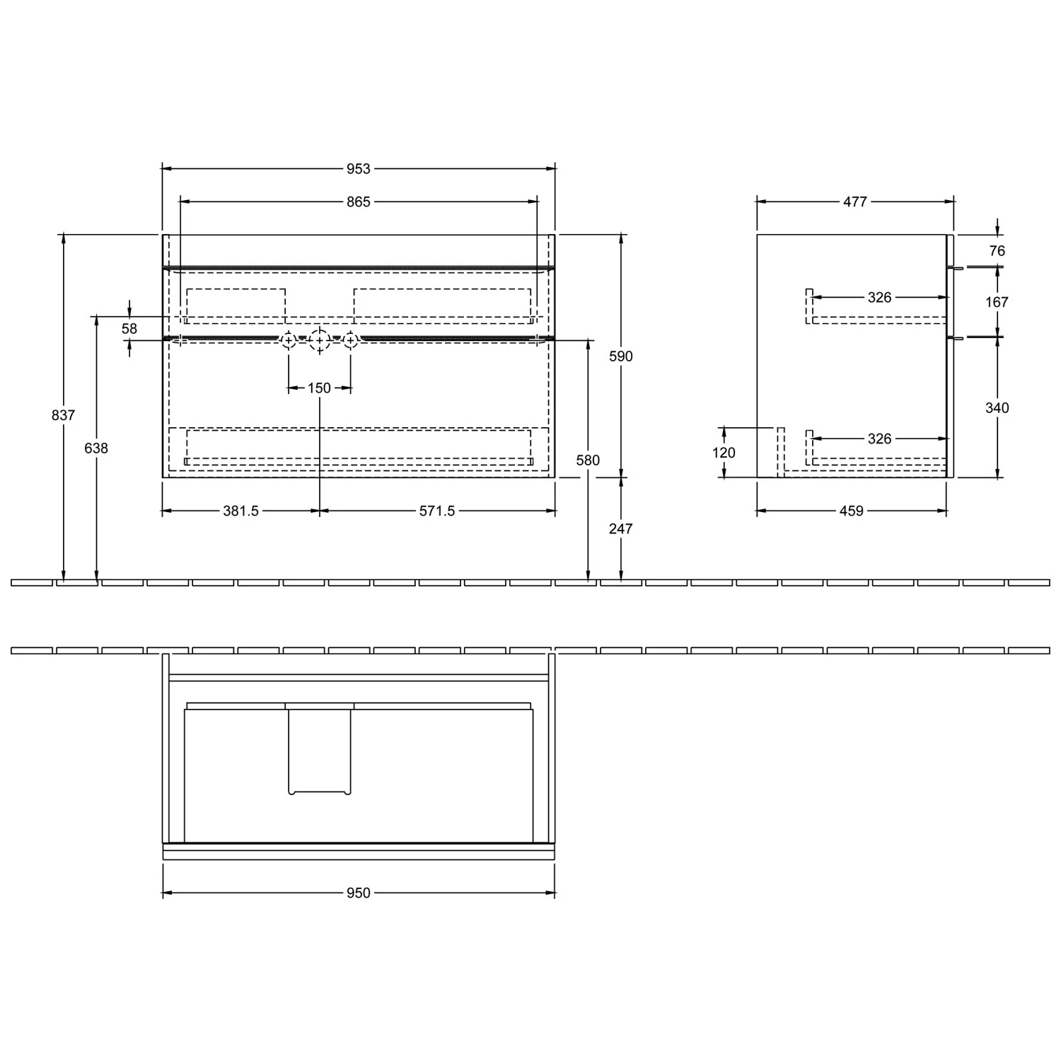 Villeroy & Boch Venticello Waschtischunterschrank 95,3 x 59 cm, 2 Auszüge, für Waschbecken links Bild 5