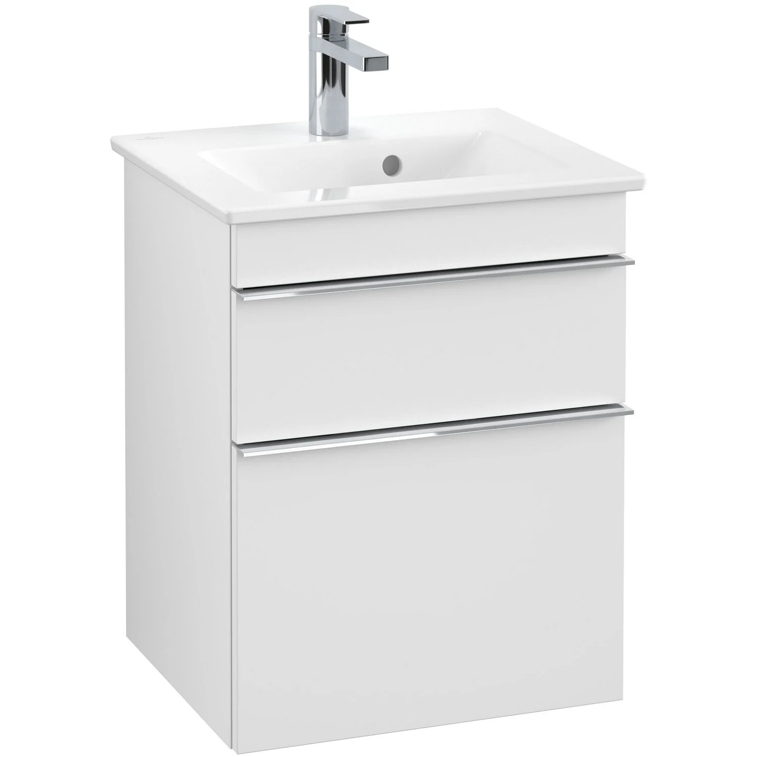 Biała szafka umywalkowa z baterią, widok z przodu, Villeroy & Boch
