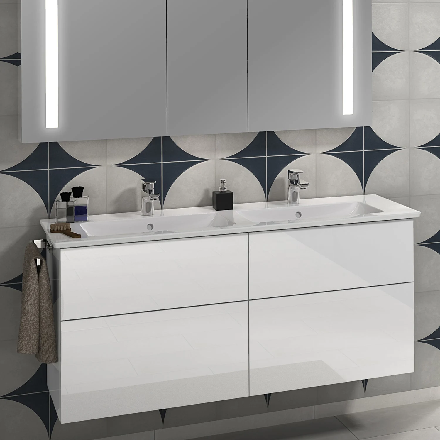 Villeroy & Boch Venticello Schrank-Doppelwaschtisch 130 x 50 cm, mit 2 Hahnlöchern, mit Überlauf Bild 7