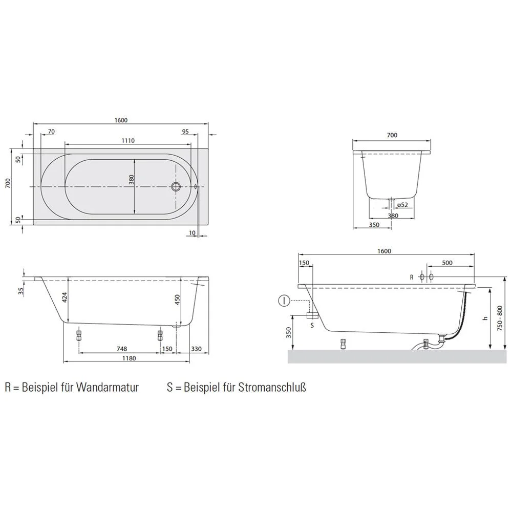 Rysunek techniczny jacuzzi, Villeroy & Boch