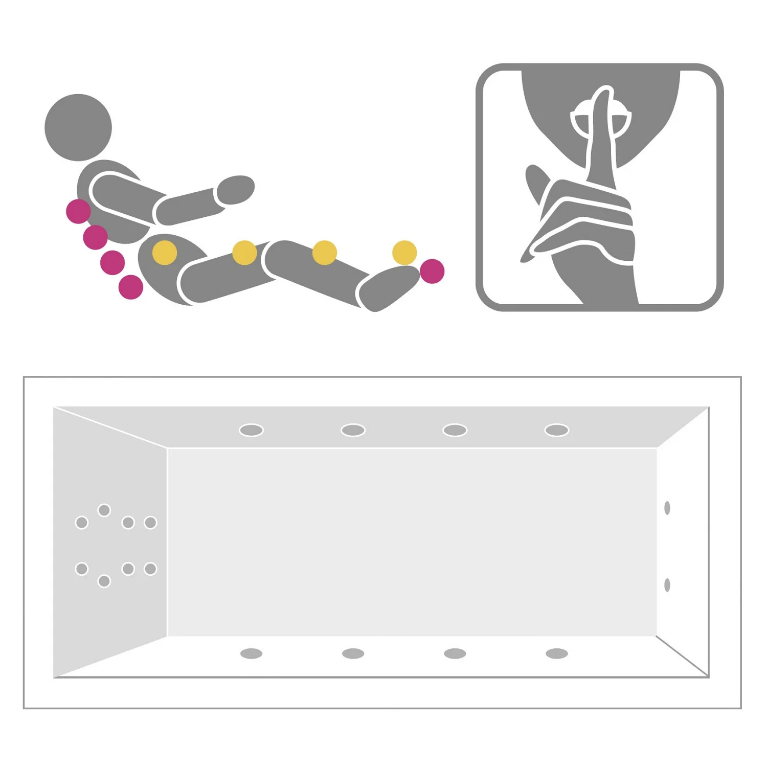 Diagram jacuzzi z punktami masażu, Villeroy & Boch