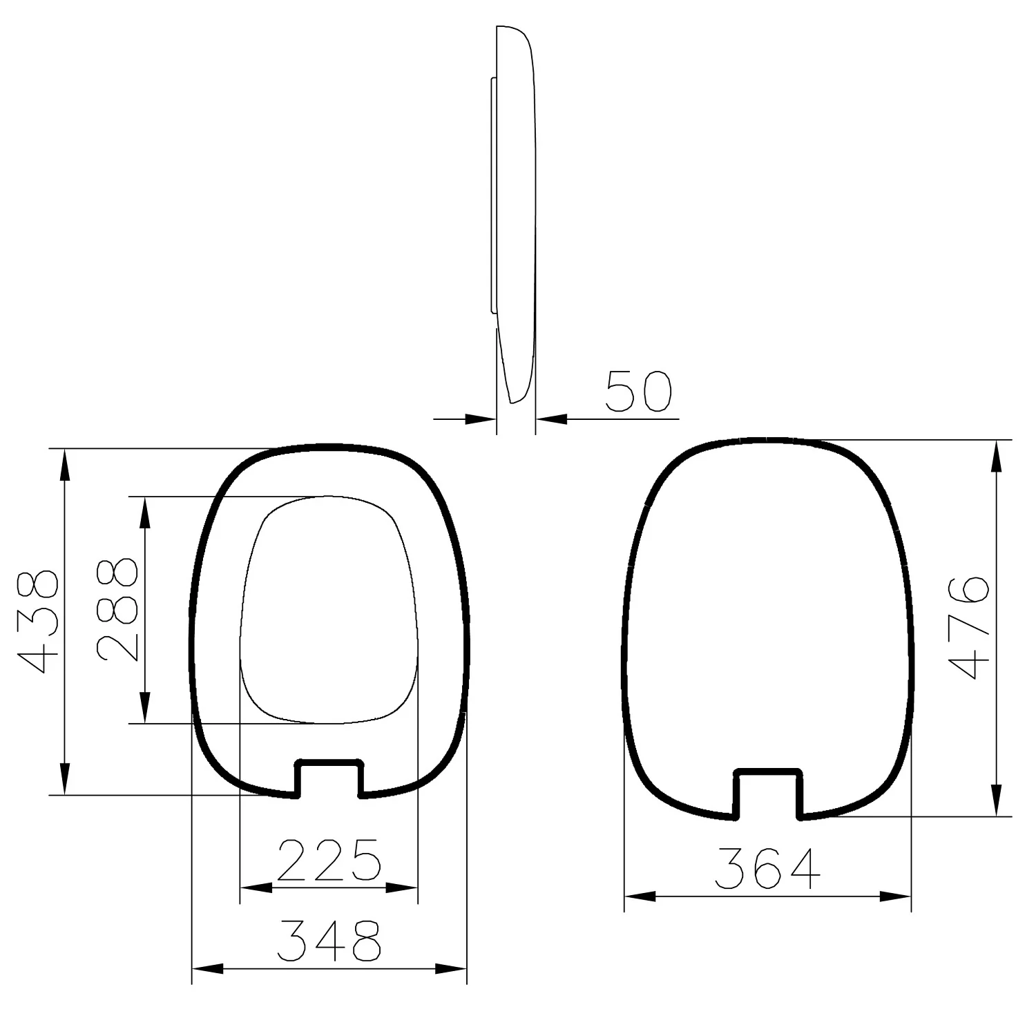 Rysunek techniczny toalety z wymiarami, Vitra