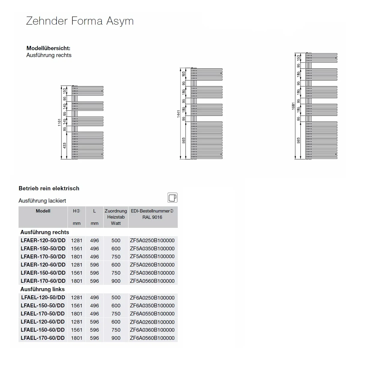 Zehnder Forma Asym LFAEL-150-60/DD Handtuchwärmer 59,6 x 156,1 cm links mit DBM Bild 4