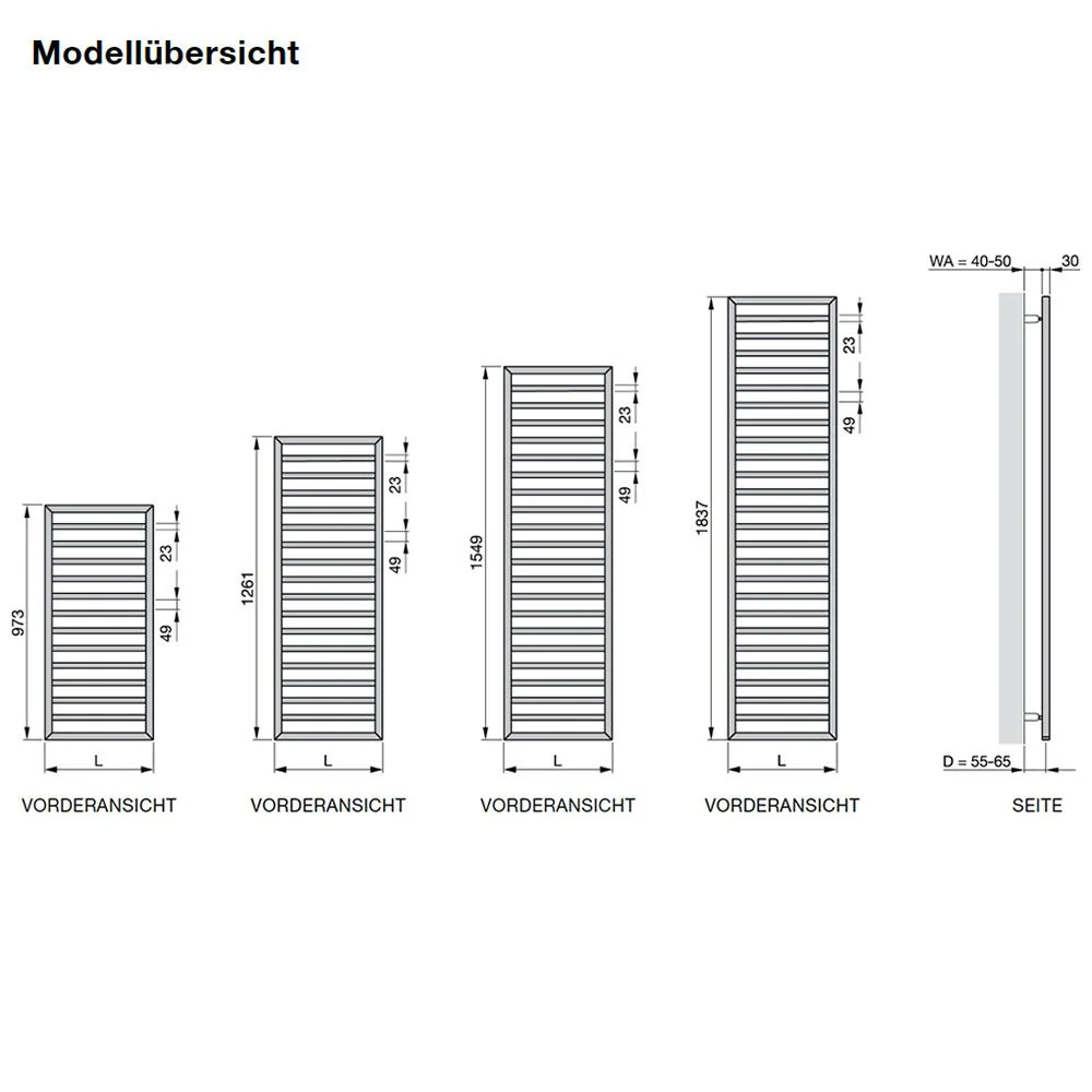 Rysunek techniczny modeli grzejników łazienkowych, Zehnder