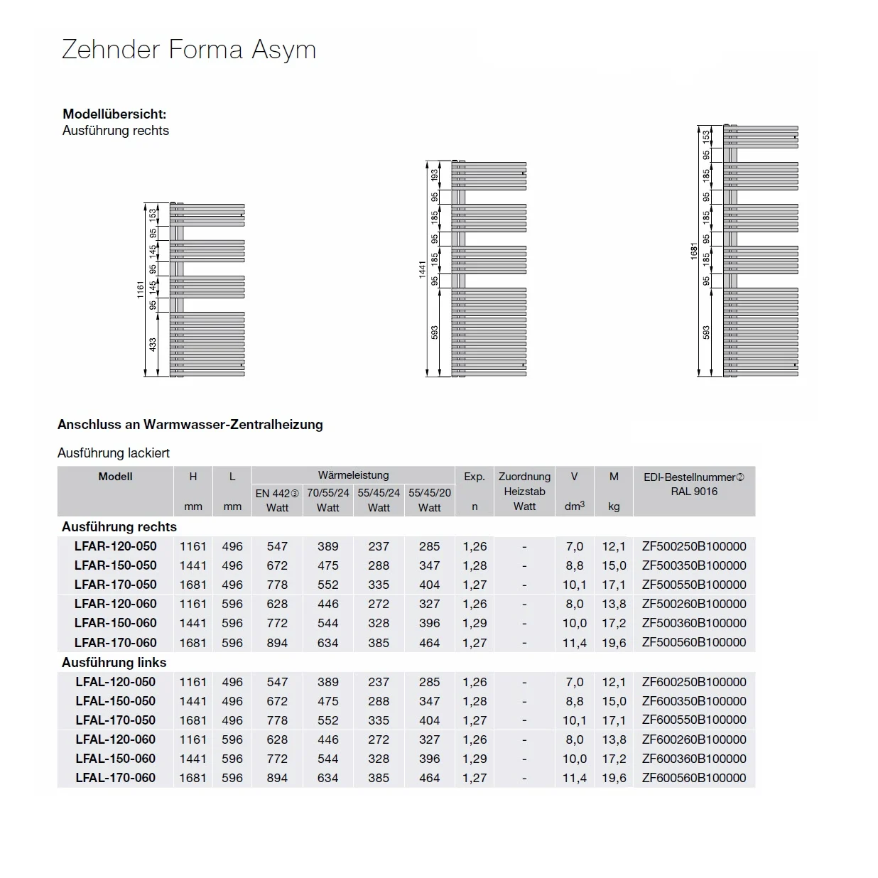 Zehnder Forma Asym LFAR-150-060 Badheizkörper 59,6 x 144,1 cm Bild 4