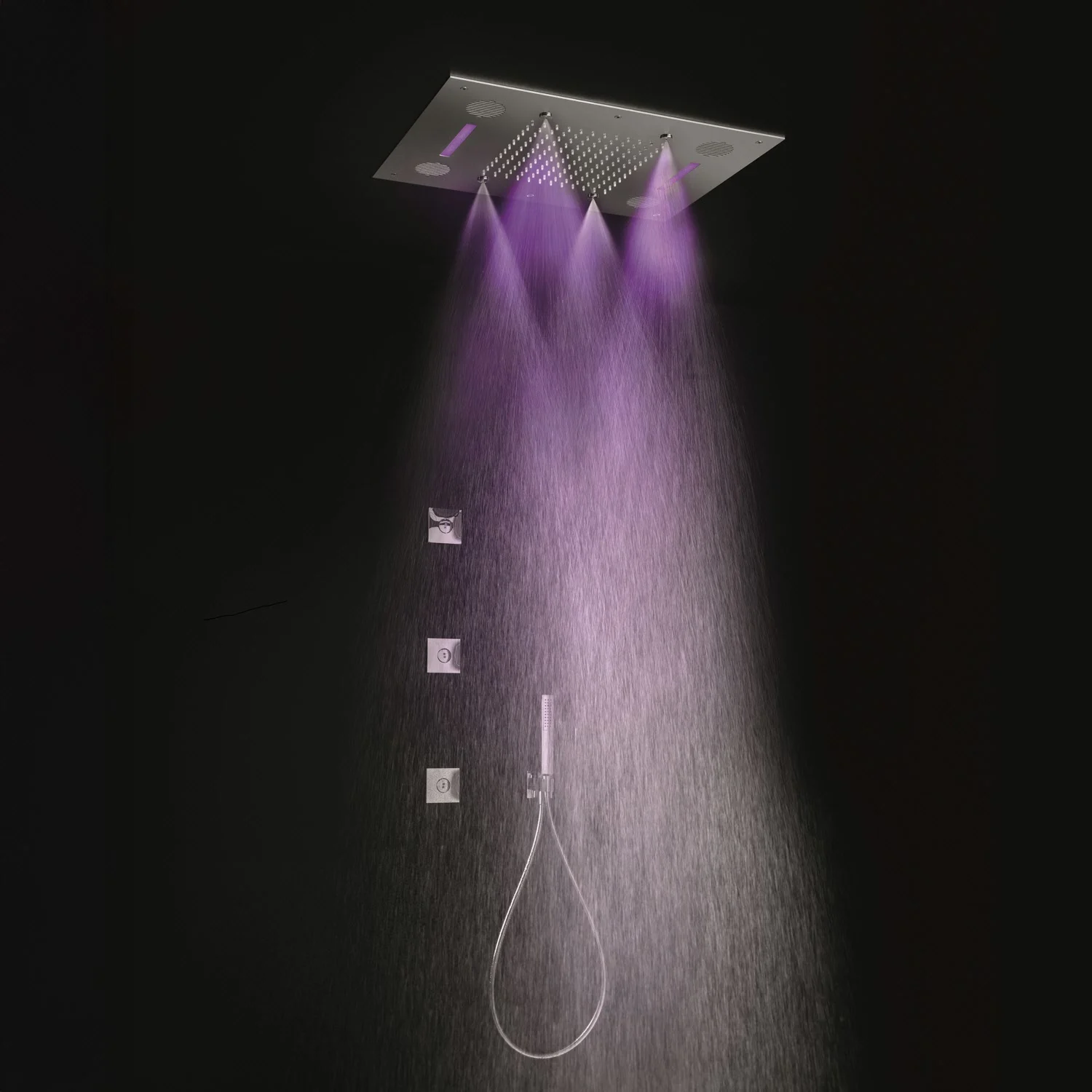 Herzbach LIVING SPA – prysznic z deszczownicą i kolorowym oświetleniem, 63 x 48 cm, wielofunkcyjny 2, montaż sufitowy Zdjęcie 2