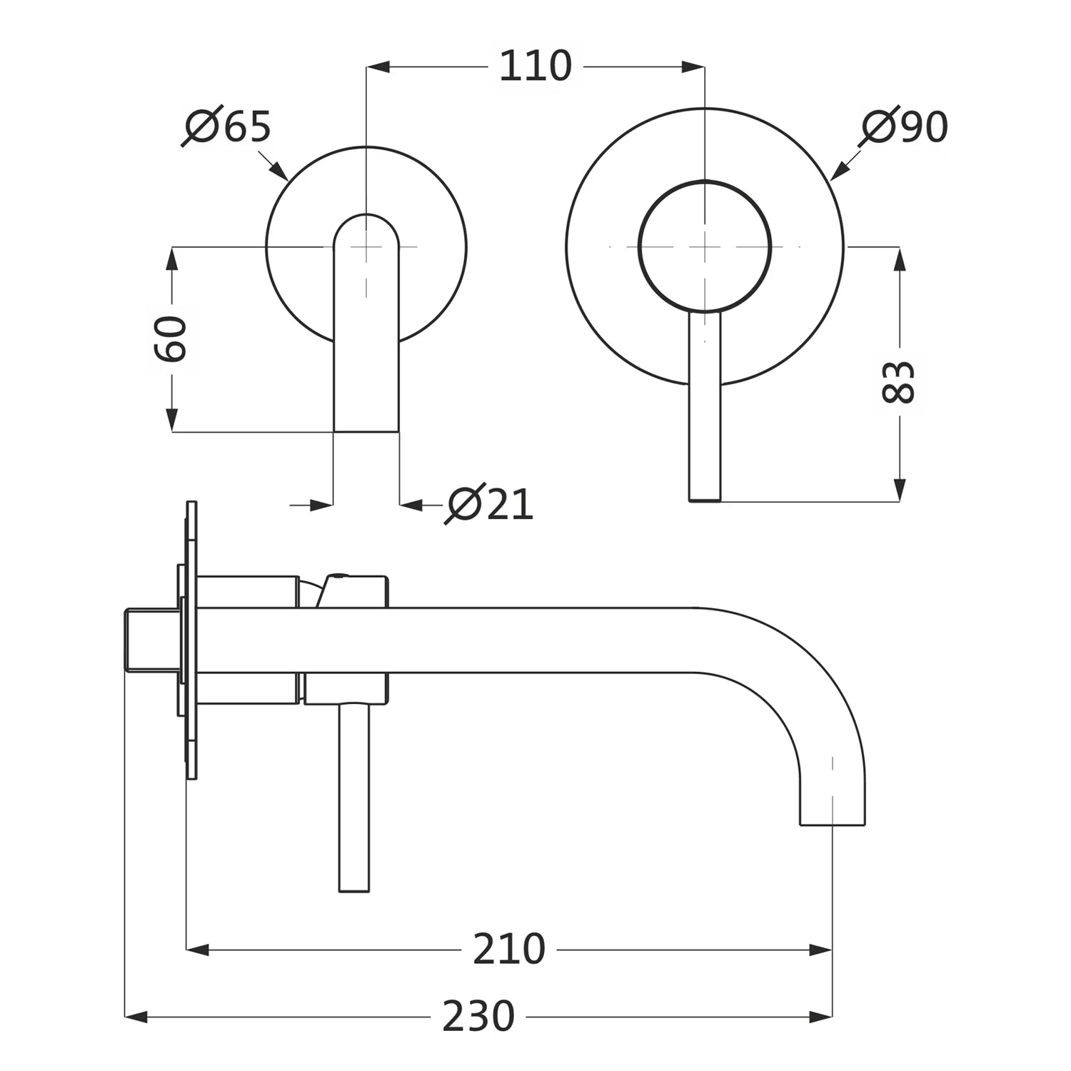 Herzbach DEEP BLACK Waschtisch-Unterputzbatterie Farbset, Ausladung 21 cm Bild 2