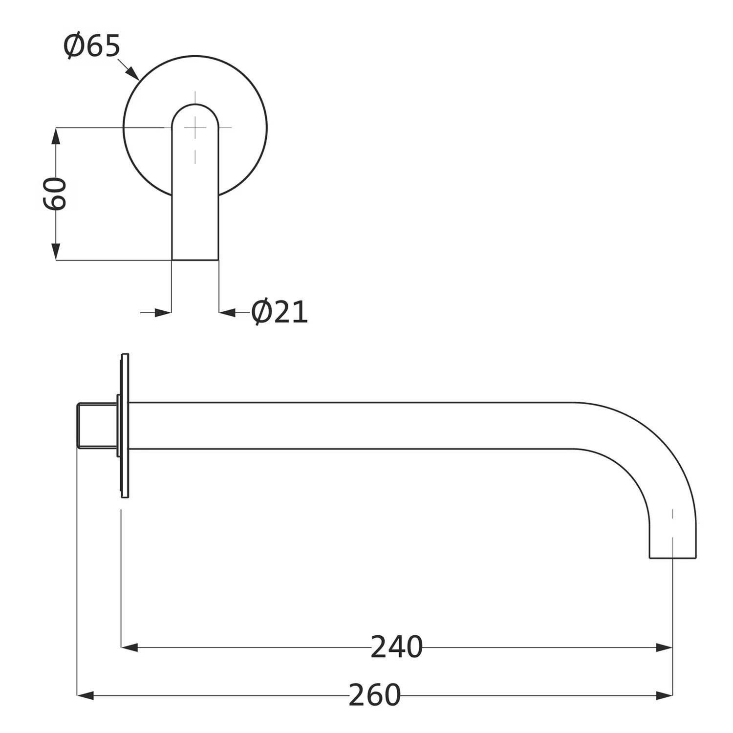 Rysunek techniczny wylewki ściennej 240 mm, Herzbach