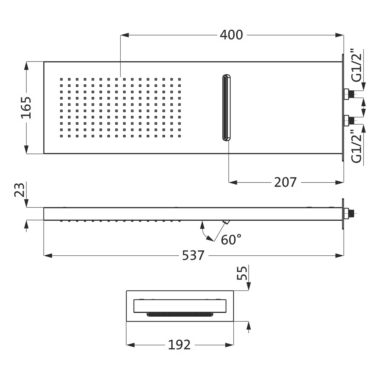 Herzbach LIVING SPA Regenbrause 53,7 x 16,5 cm Multifunktion 2, Wandmontage Bild 2