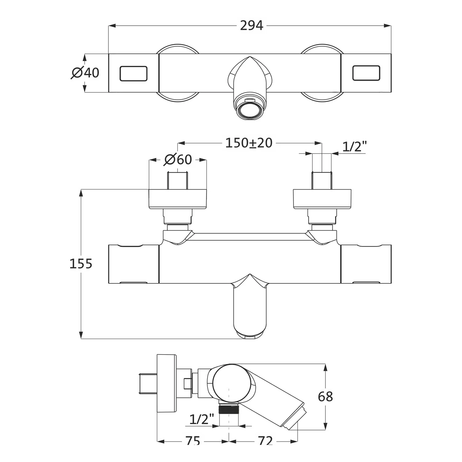 Herzbach LIVING Thermostat-Wannenbatterie Aufputz Bild 2