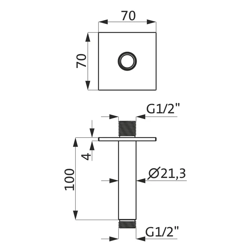 Rysunek techniczny kwadratowego ramienia sufitowego, Herzbach
