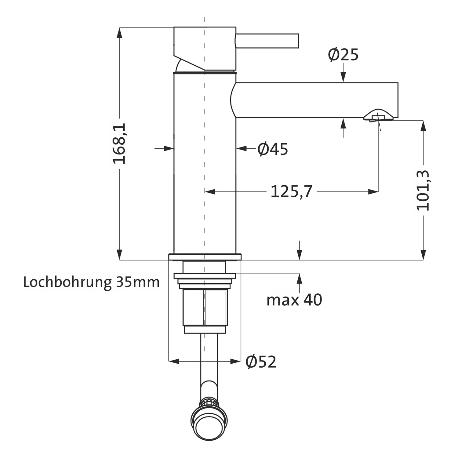 Herzbach DESIGN IX Waschtisch-Einlochbatterie M-Size ECO ohne Ablaufgarnitur Bild 2