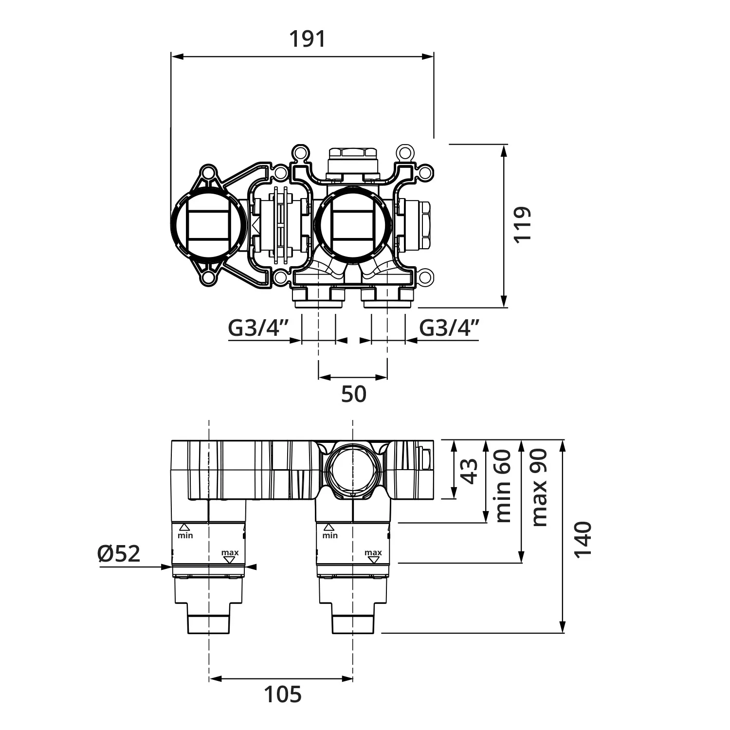 Herzbach MODUL7 Hebelmischer Einbaukörper für 1 Verbraucher Bild 2