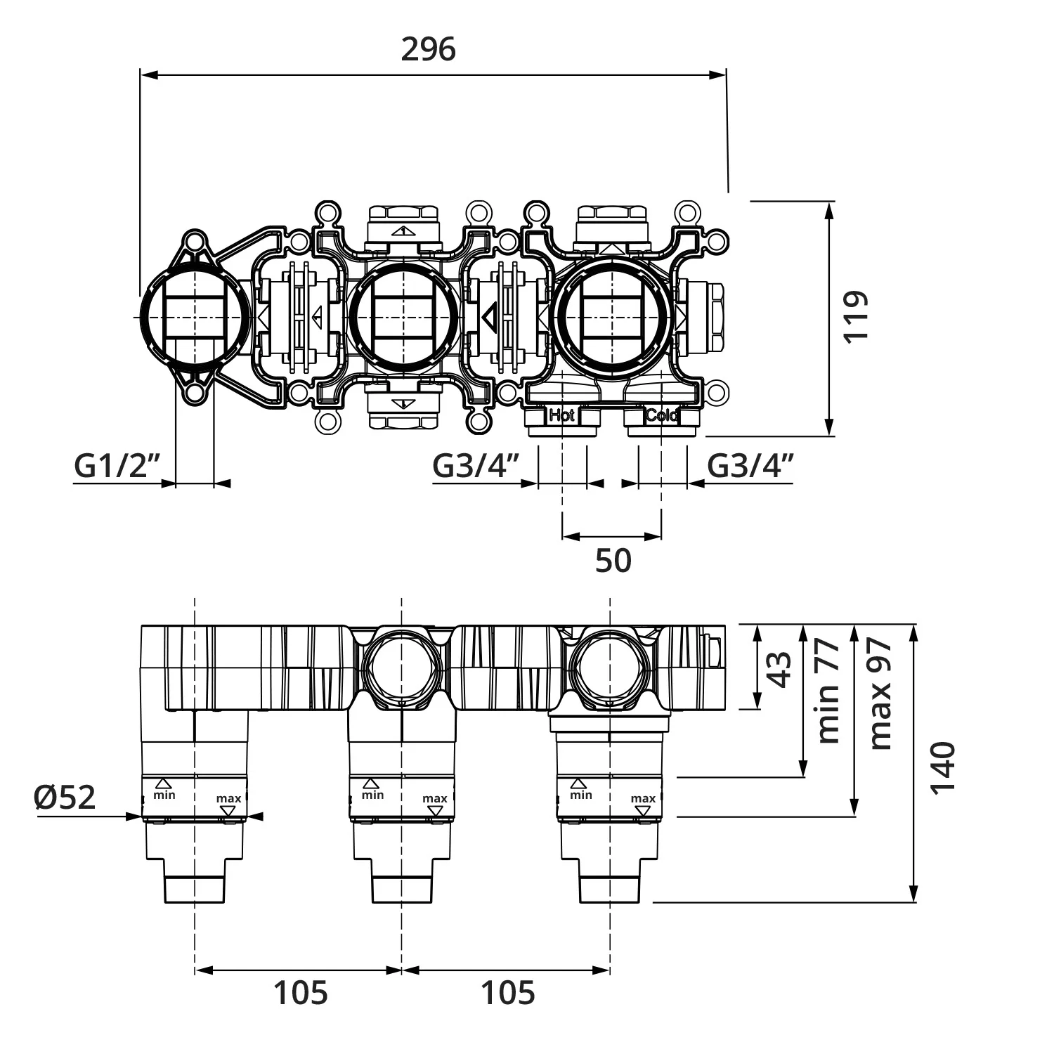 Herzbach MODUL7 PUSH Thermostat Einbaukörper für 1 Verbraucher Bild 2