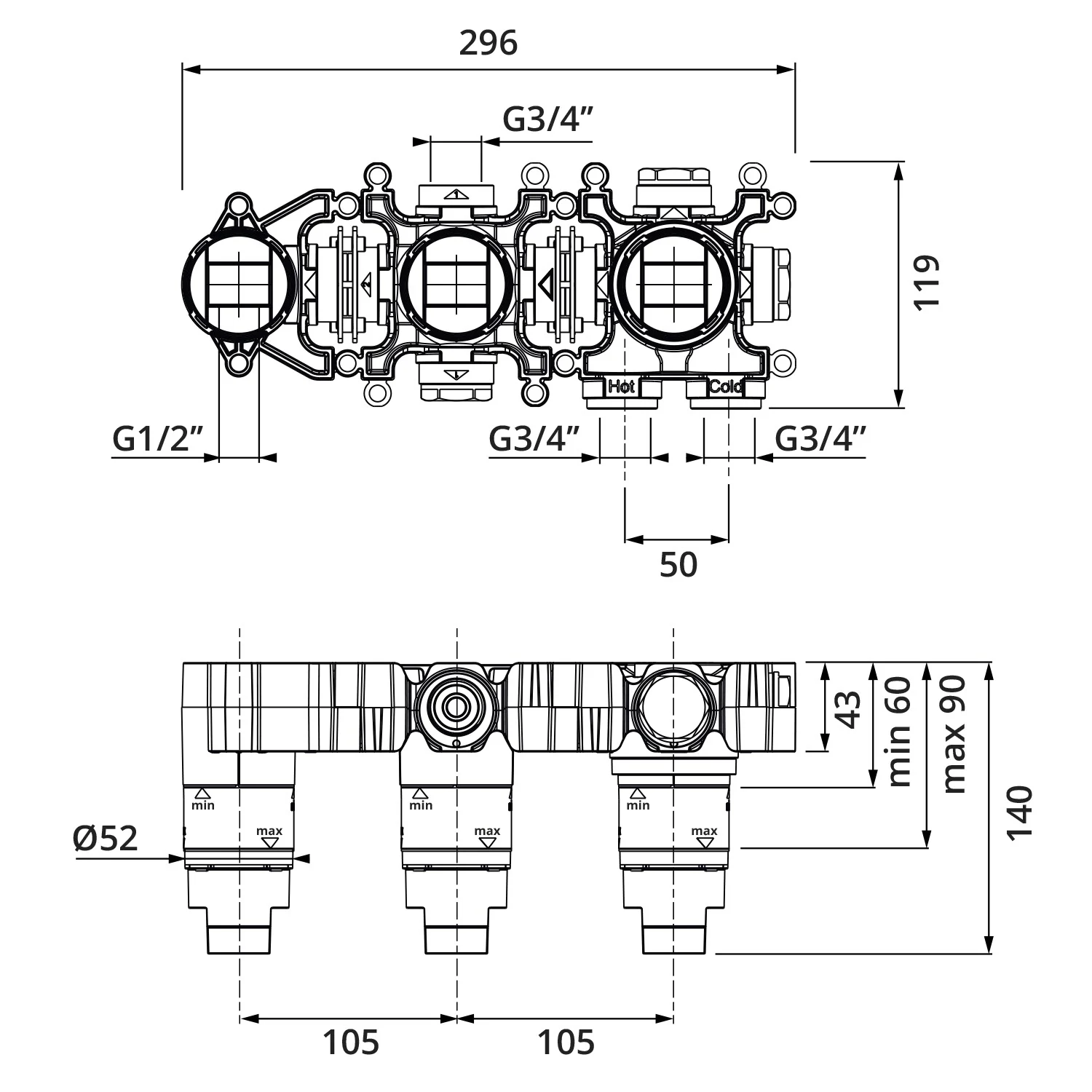Herzbach MODUL7 Thermostat Einbaukörper für 2 Verbraucher Bild 2