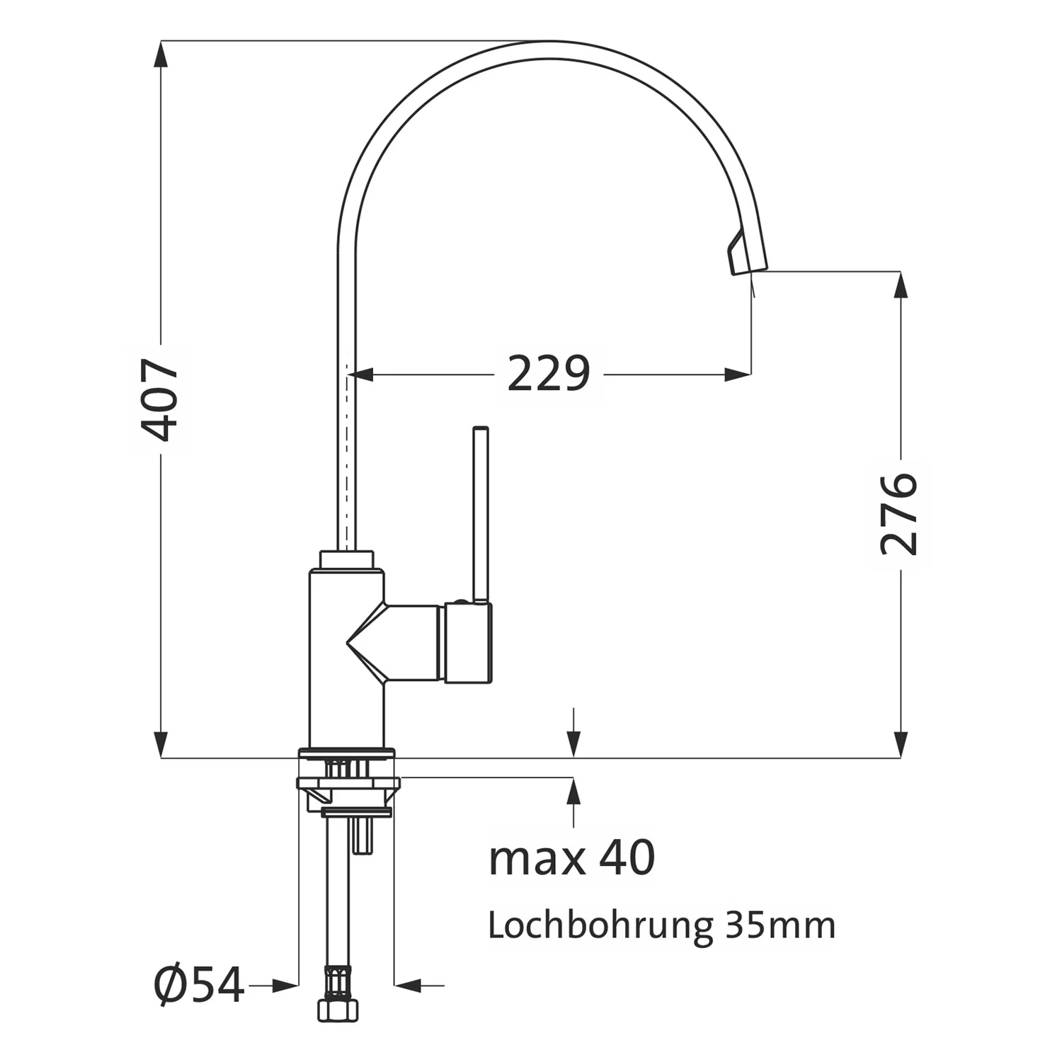 Rysunek techniczny baterii kuchennej, Herzbach