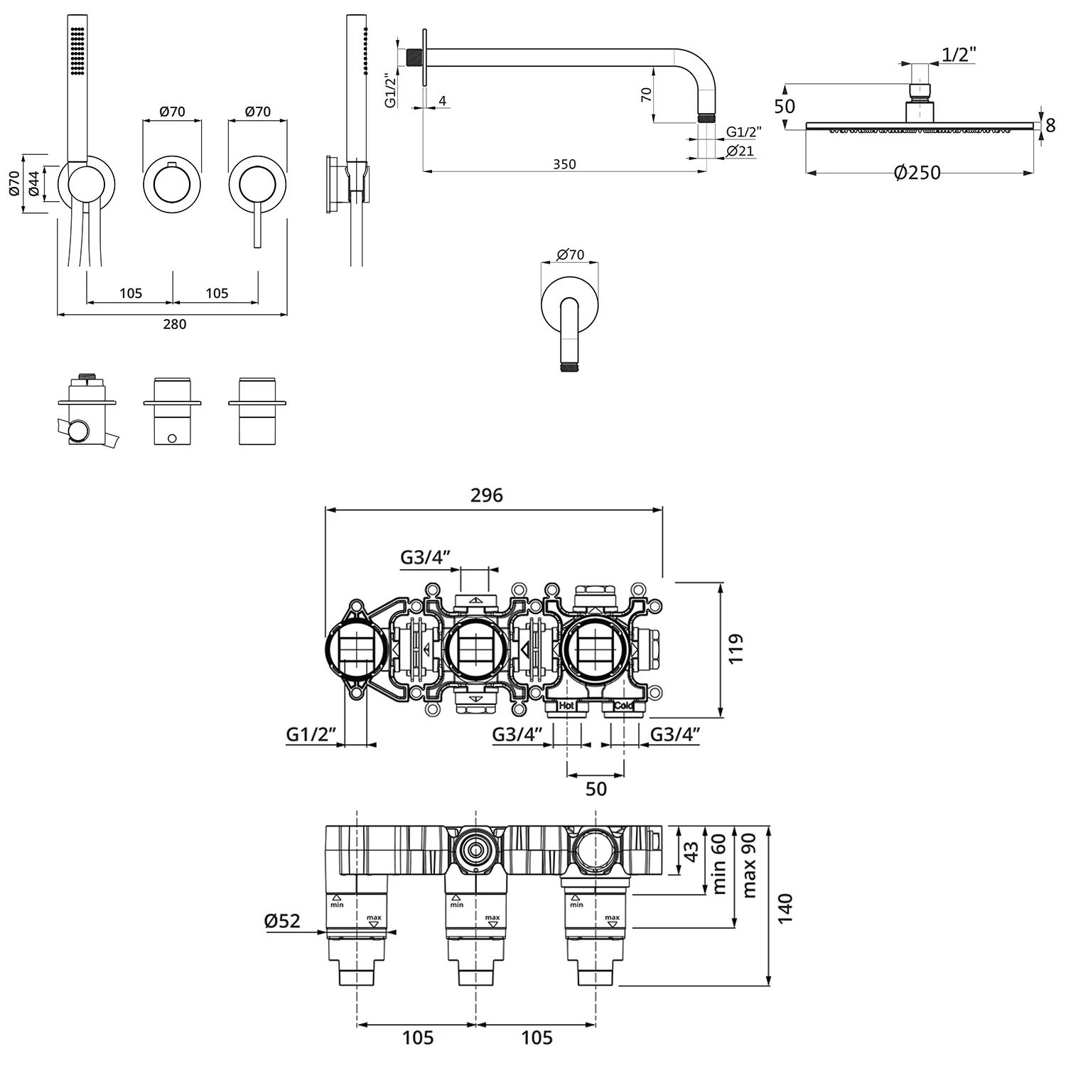 Herzbach MODUL7 BLACK Duschsystem H-RB250 mit Hebelmischer und Kopfbrause rund Bild 3