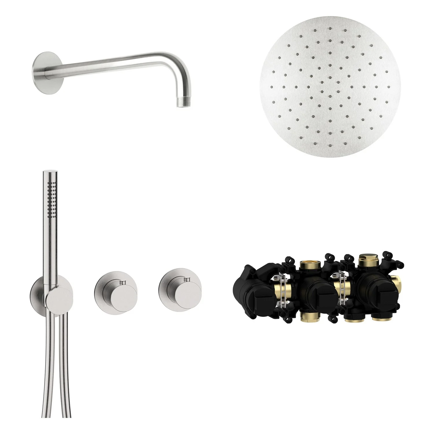 Herzbach MODUL7 IX Duschsystem T-RB250 mit Thermostat und Kopfbrause rund