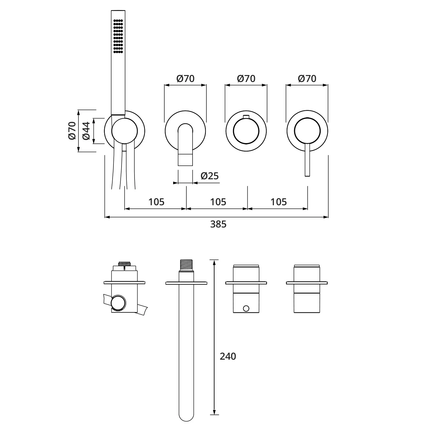 Herzbach MODUL7 BLACK Hebelmischer Farbset für 2 Verbraucher mit Wanneneinlauf Bild 3