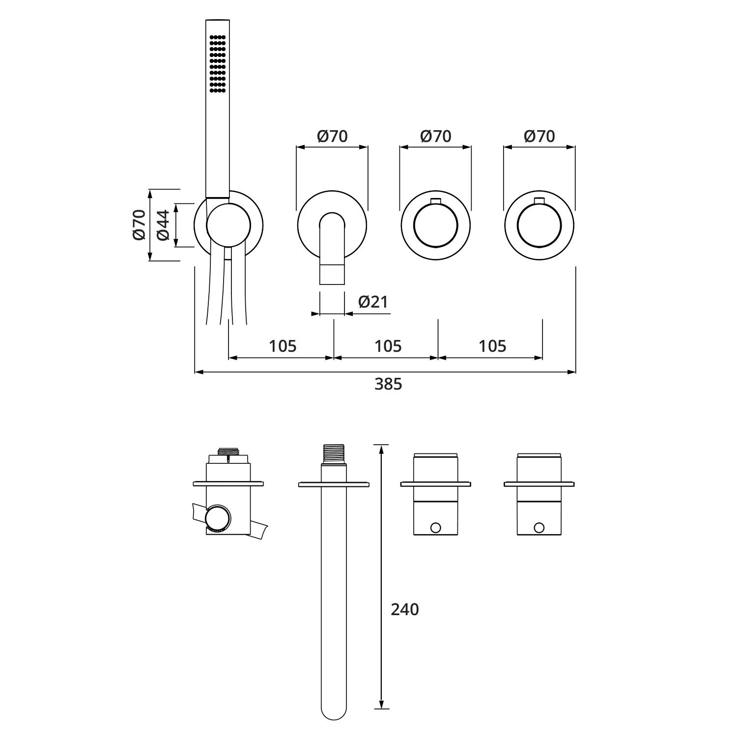 Herzbach MODUL7 IX Thermostat Farbset für 2 Verbraucher mit Wanneneinlauf Bild 2