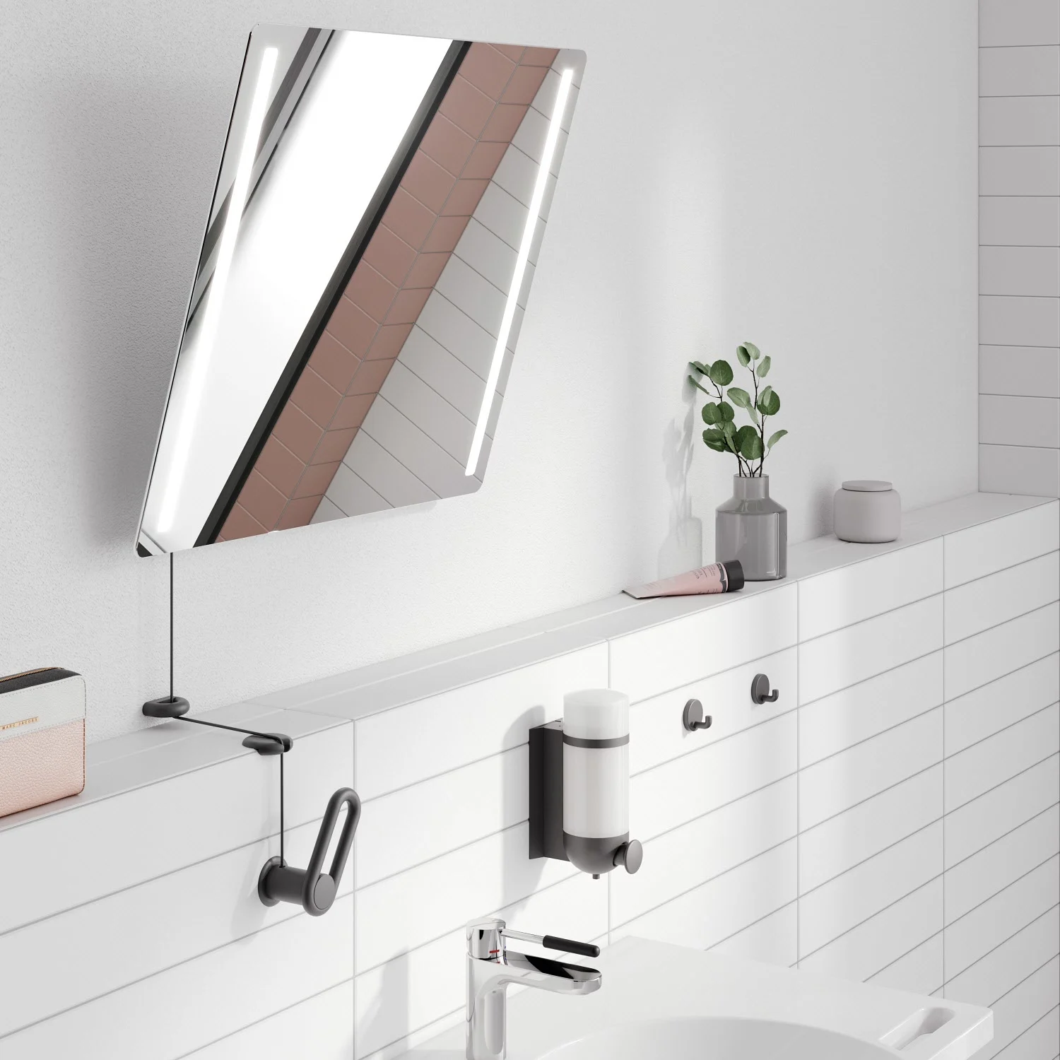 Lustro uchylne z oświetleniem LED w łazience, Hewi